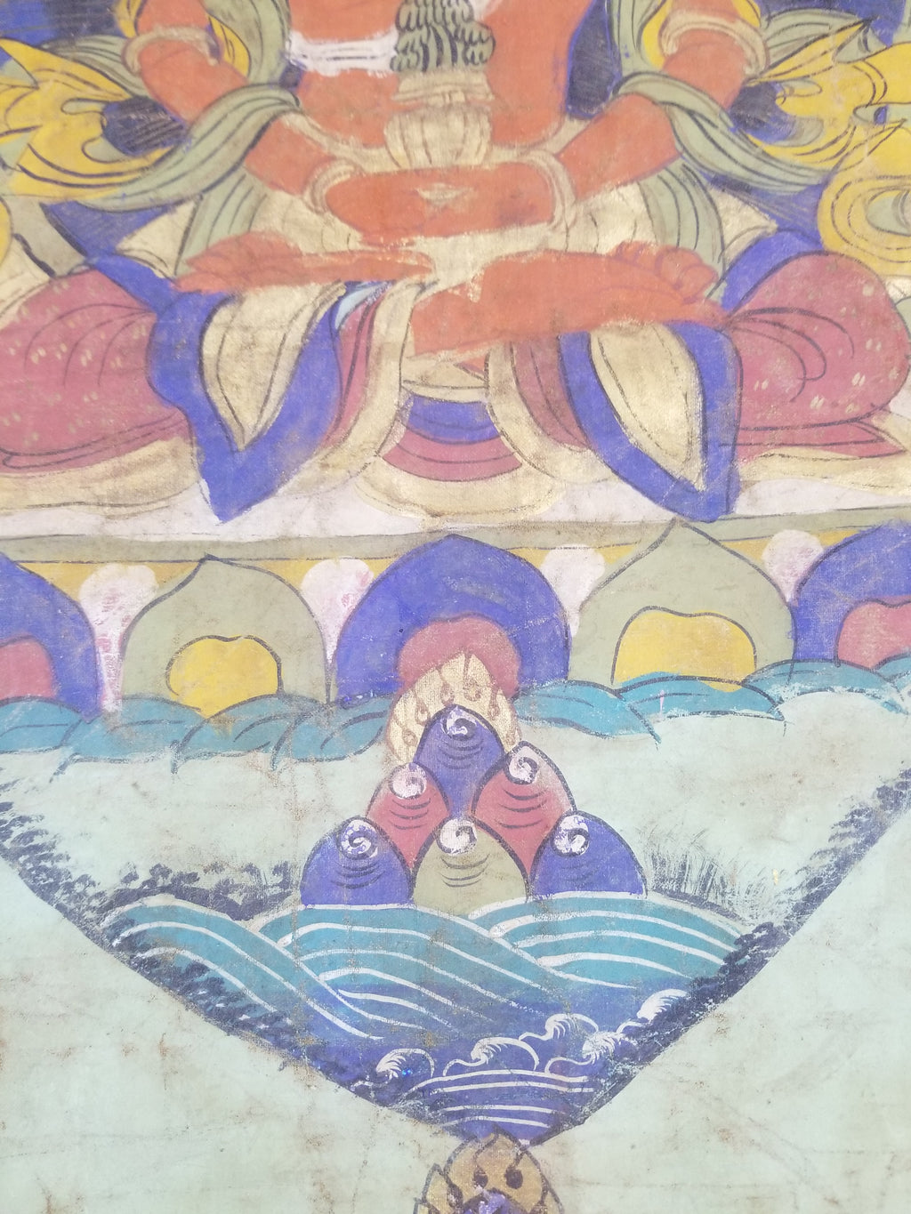 Vintage Tibetan Hand Painted Amitayus Thangka Wall Hanging 112x72cm
