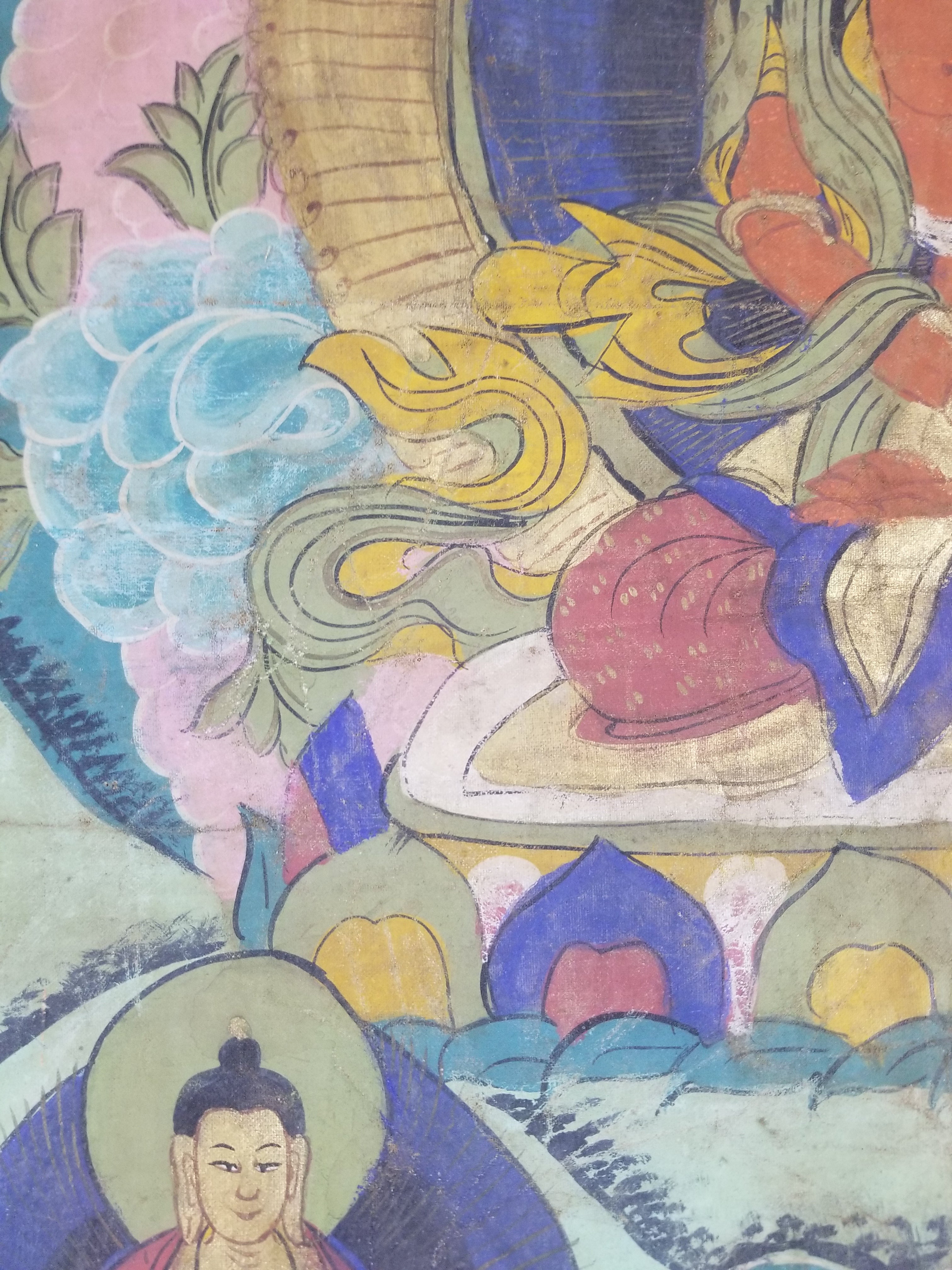 Vintage Tibetan Hand Painted Amitayus Thangka Wall Hanging 112x72cm