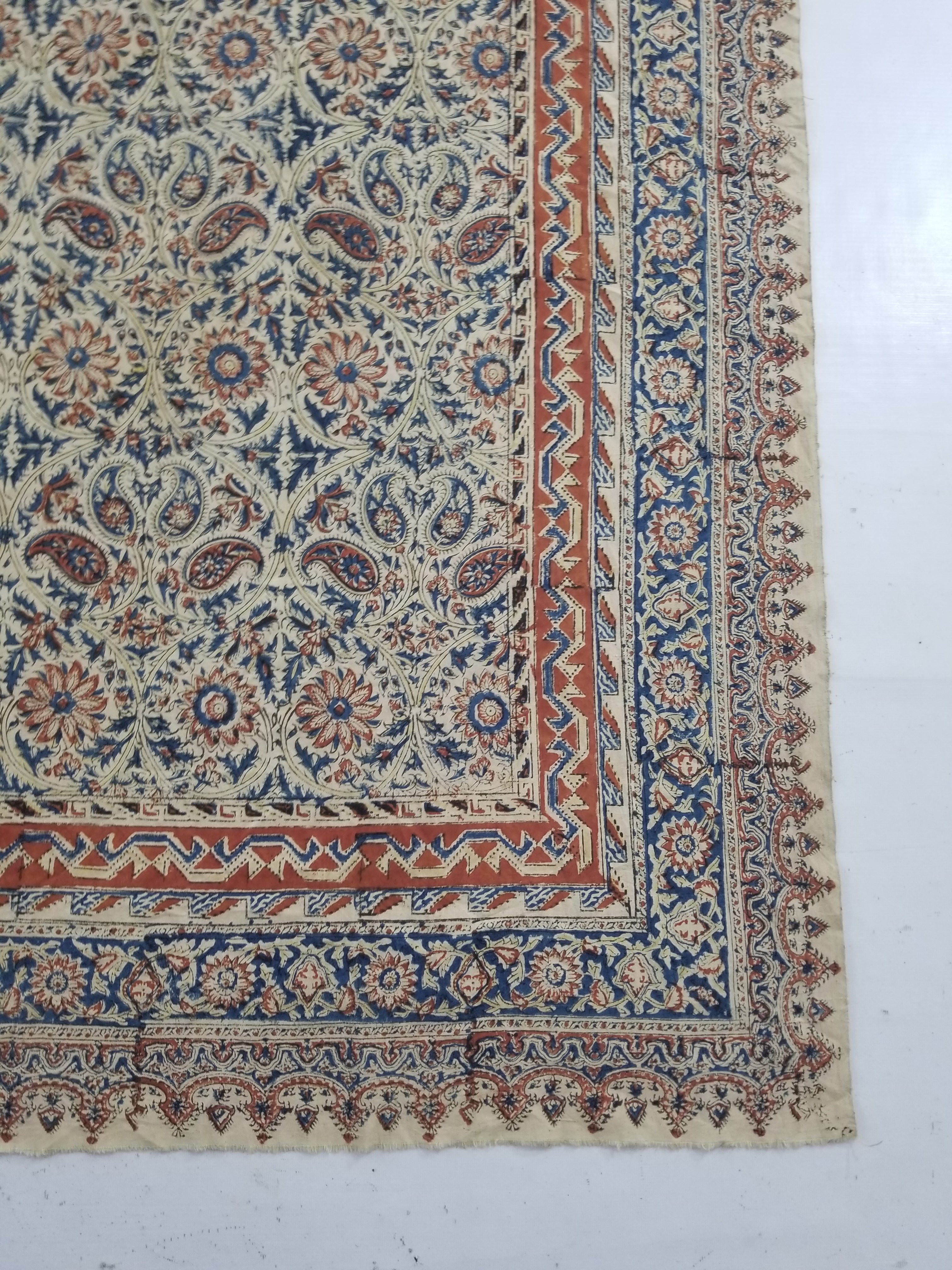 Vintage Traditional Block Printed Floral & Paisley Table Cover 275x125cm