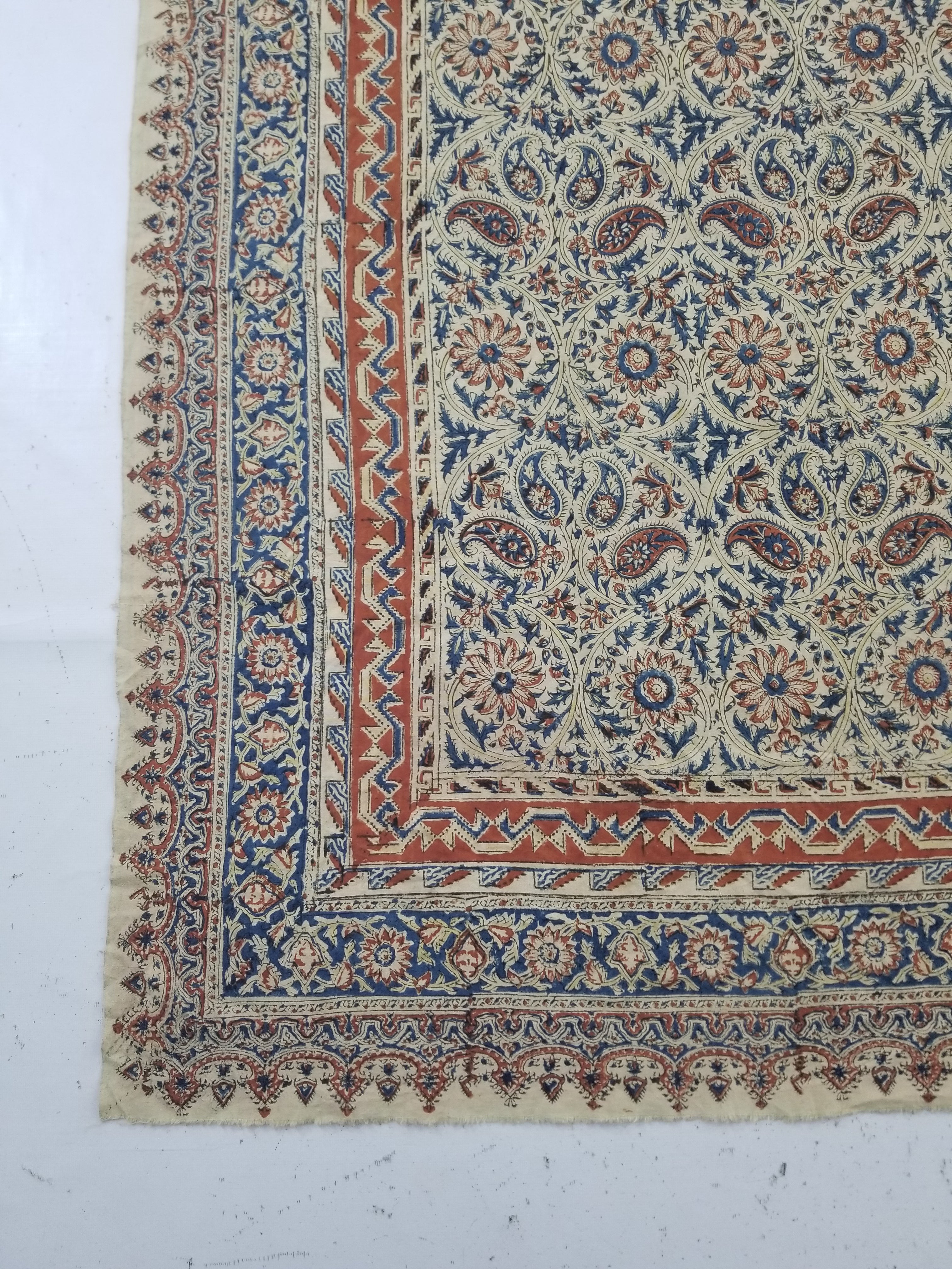 Vintage Traditional Block Printed Floral & Paisley Table Cover 275x125cm