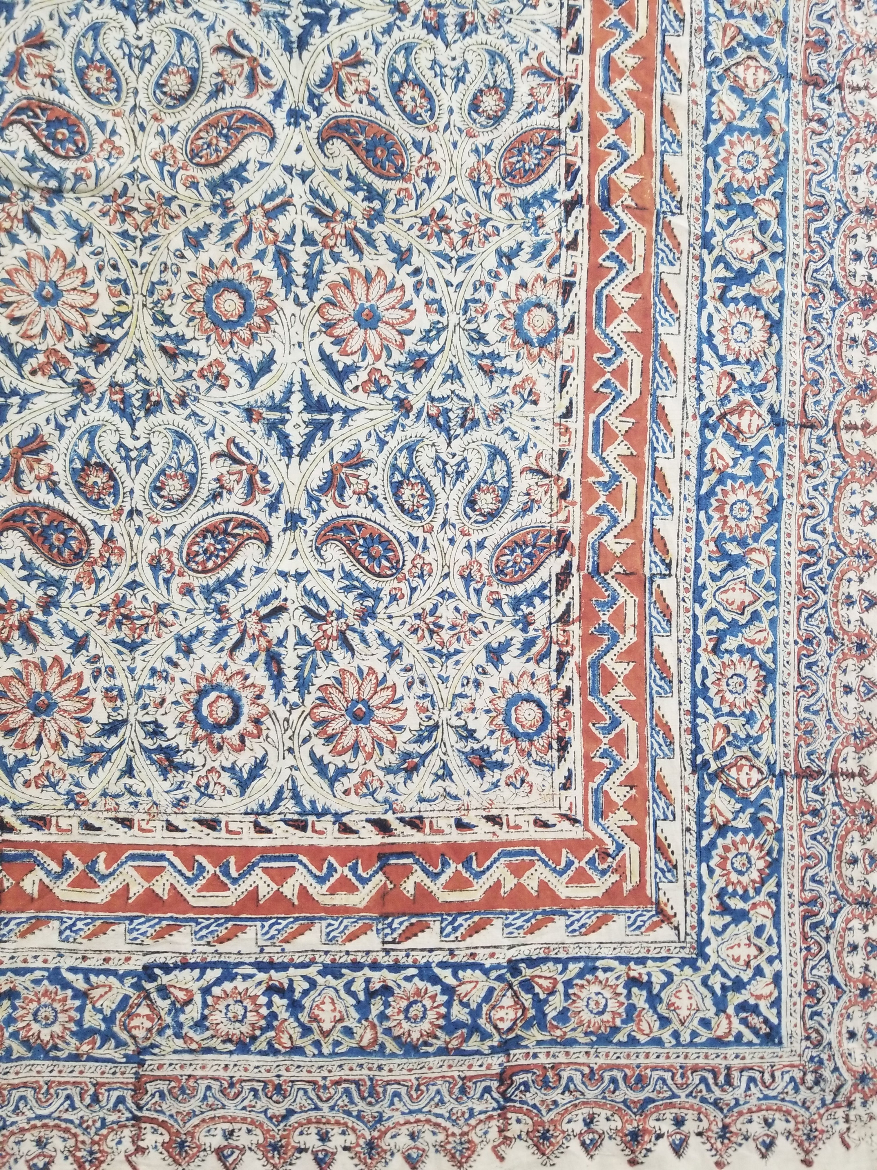 Vintage Traditional Block Printed Floral & Paisley Table Cover 275x125cm