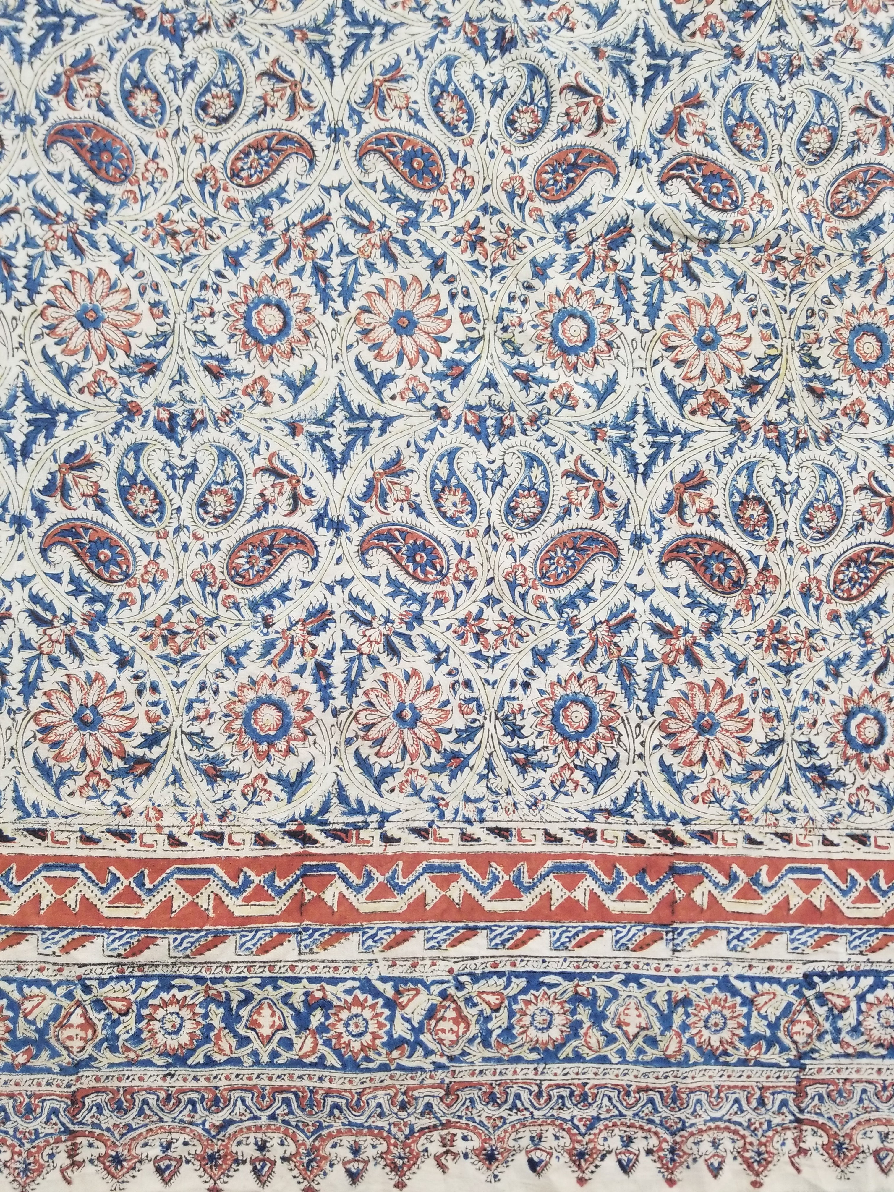 Vintage Traditional Block Printed Floral & Paisley Table Cover 275x125cm