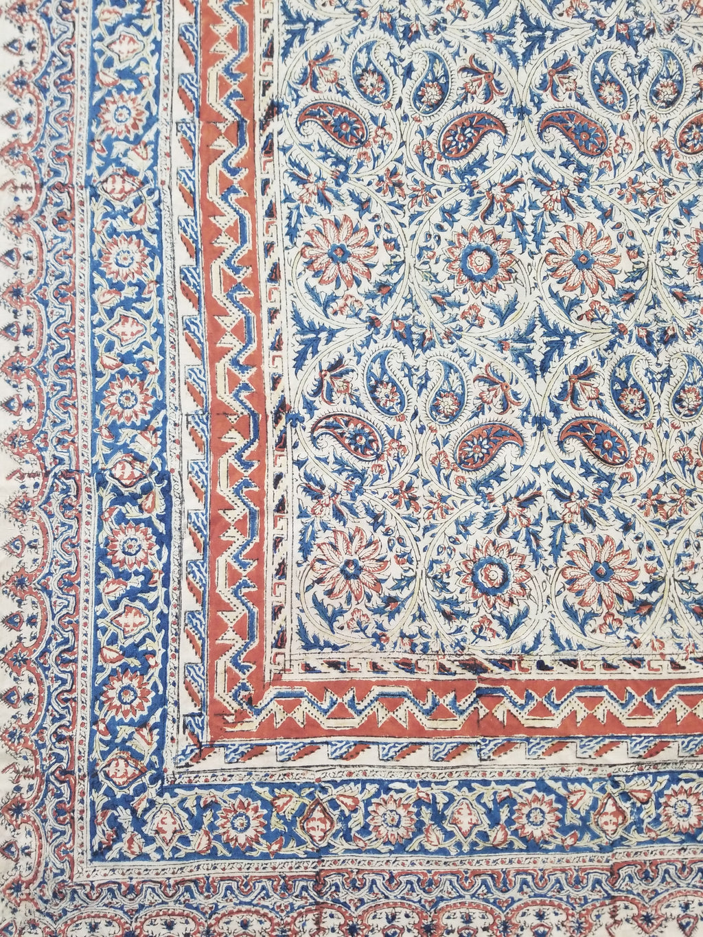 Vintage Traditional Block Printed Floral & Paisley Table Cover 275x125cm