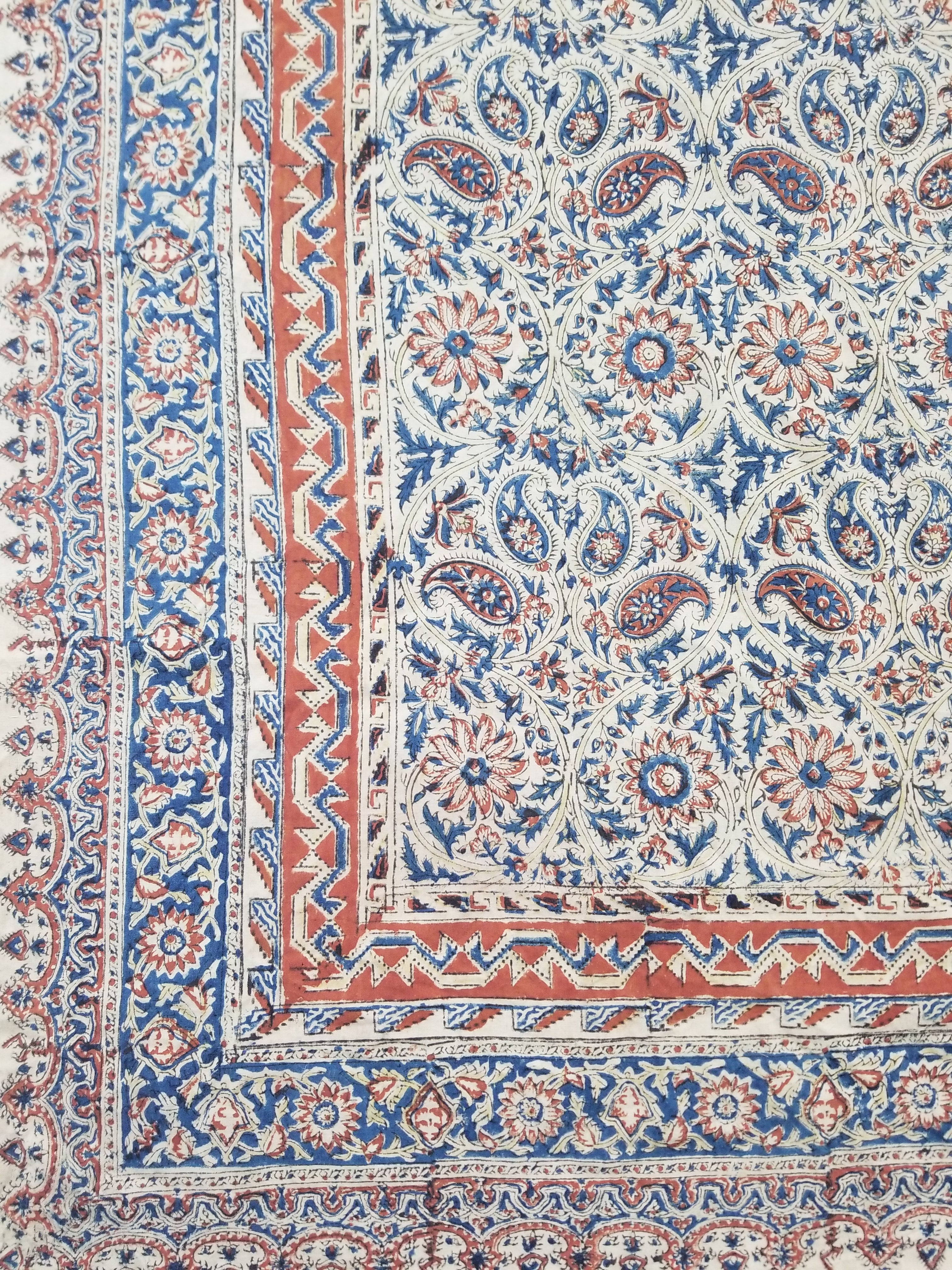 Vintage Traditional Block Printed Floral & Paisley Table Cover 275x125cm