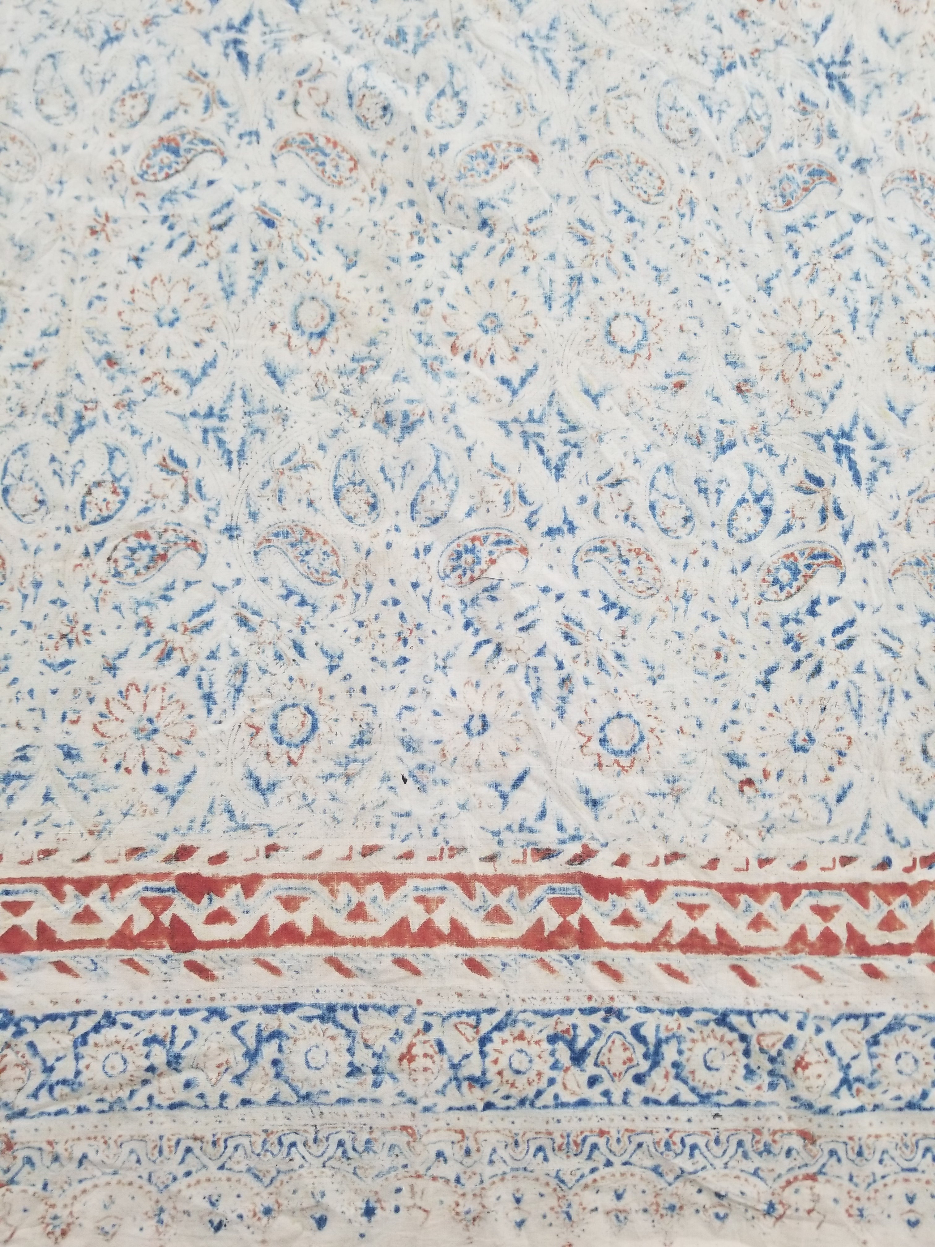 Vintage Traditional Block Printed Floral & Paisley Table Cover 275x125cm