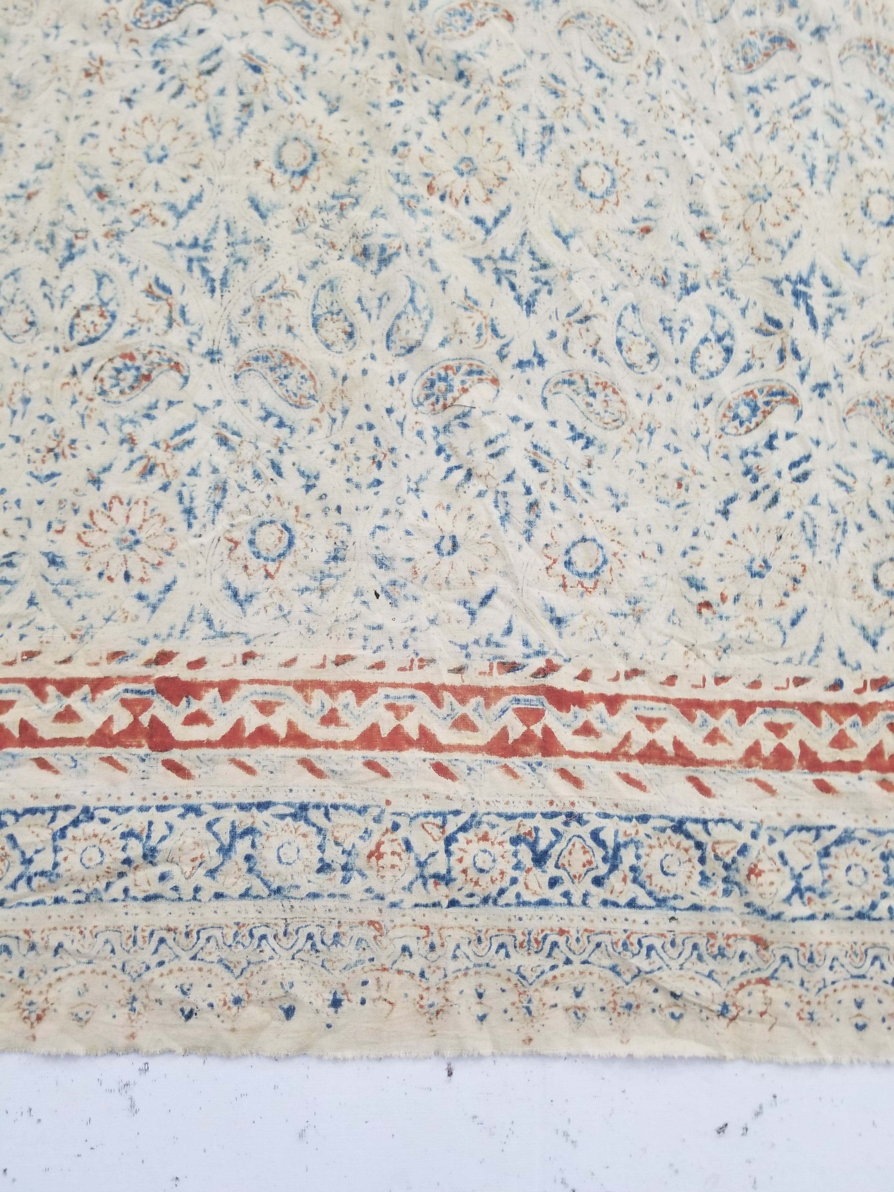 Vintage Traditional Block Printed Floral & Paisley Table Cover 275x125cm