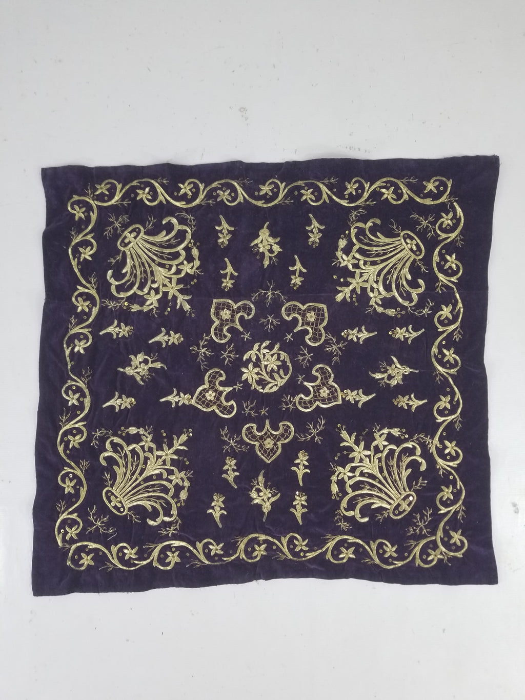 Antique 19th Century Ottoman Gold Embroidered Floral Velvet Wrapper 79x75cm