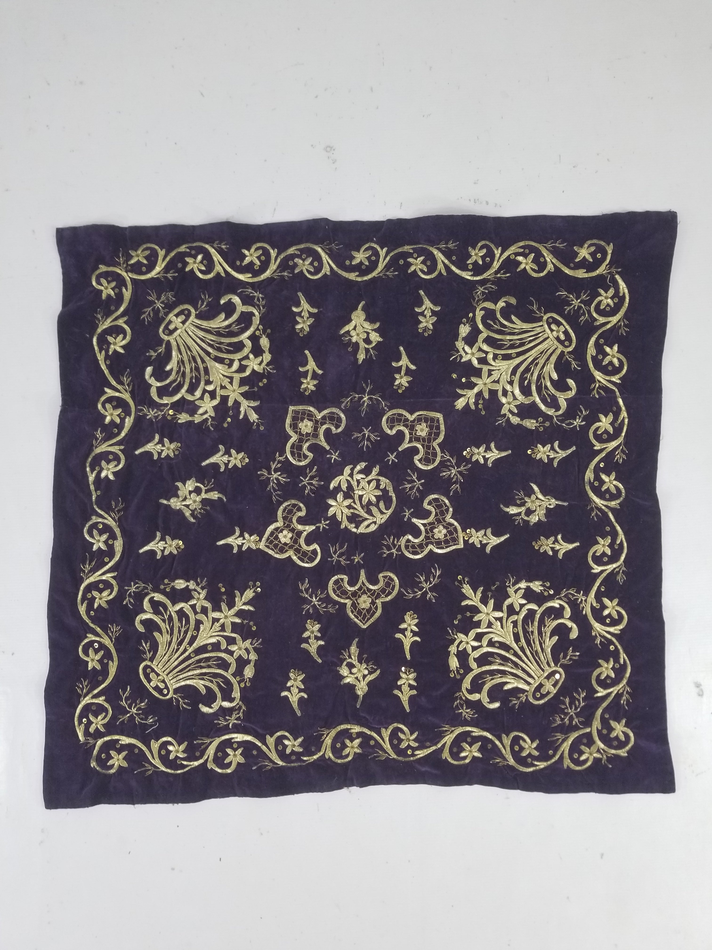 Antique 19th Century Ottoman Gold Embroidered Floral Velvet Wrapper 79x75cm