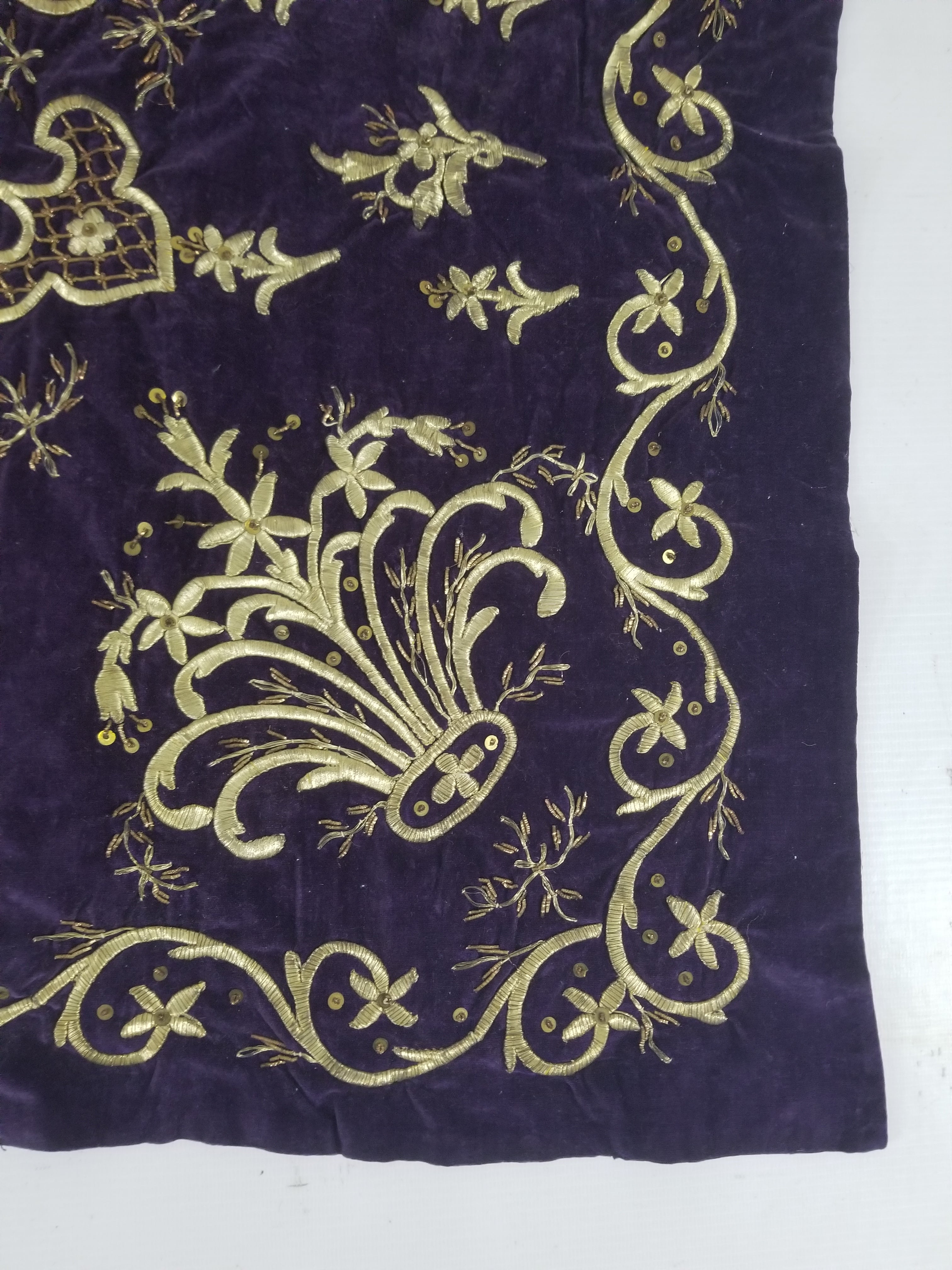 Antique 19th Century Ottoman Gold Embroidered Floral Velvet Wrapper 79x75cm