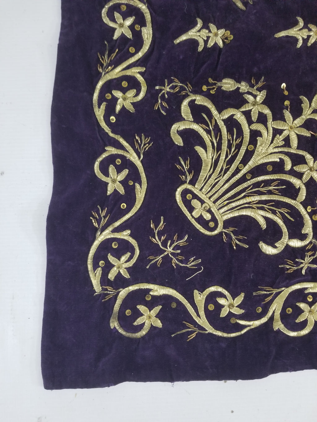 Antique 19th Century Ottoman Gold Embroidered Floral Velvet Wrapper 79x75cm