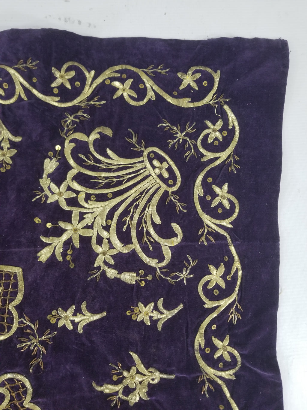 Antique 19th Century Ottoman Gold Embroidered Floral Velvet Wrapper 79x75cm