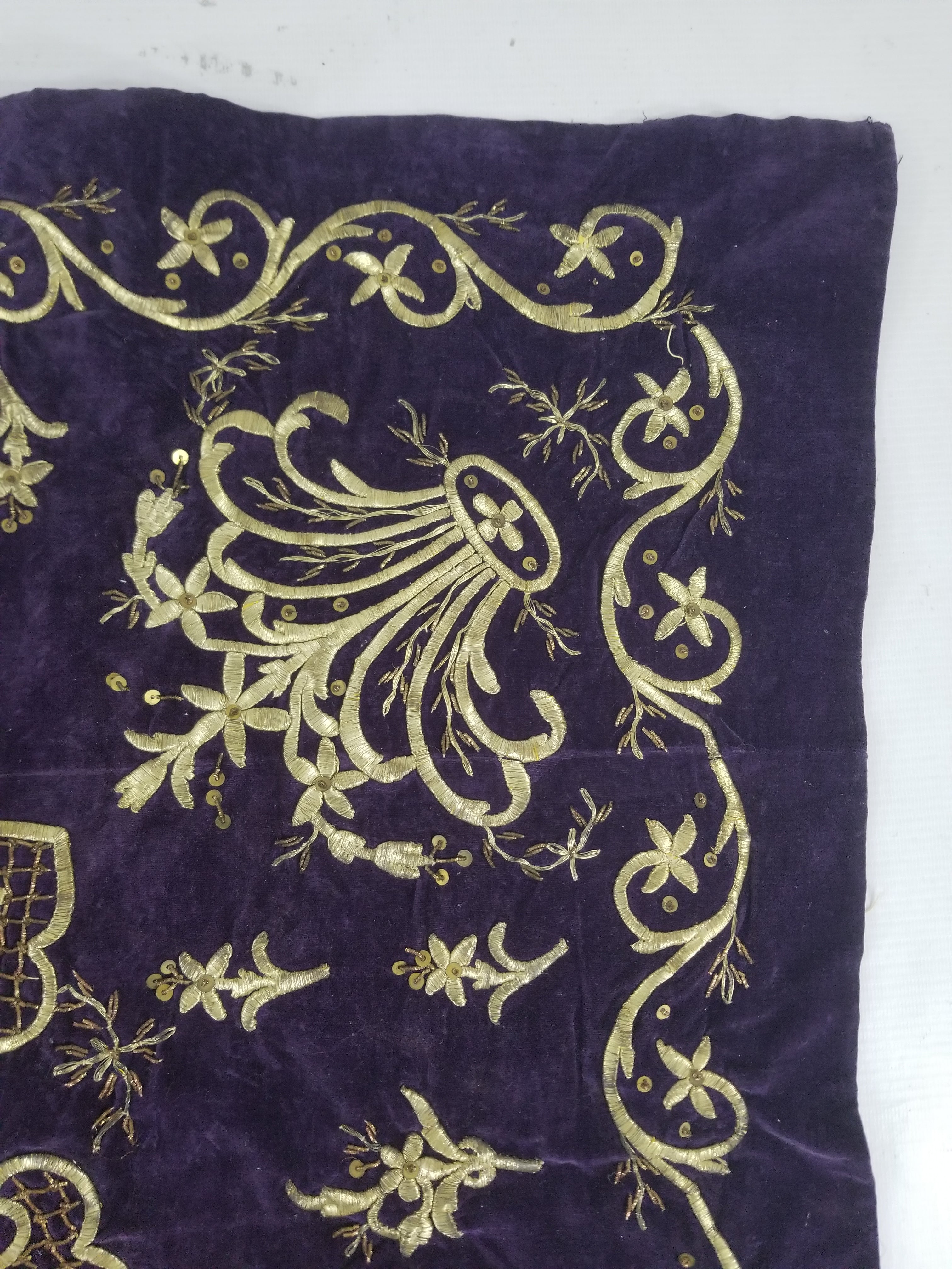 Antique 19th Century Ottoman Gold Embroidered Floral Velvet Wrapper 79x75cm