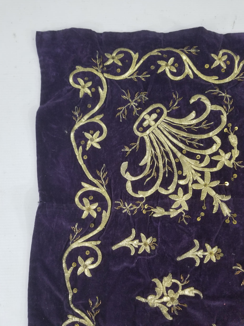 Antique 19th Century Ottoman Gold Embroidered Floral Velvet Wrapper 79x75cm