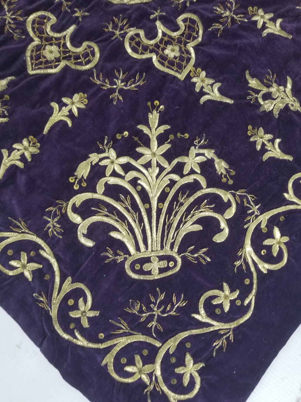 Antique 19th Century Ottoman Gold Embroidered Floral Velvet Wrapper 79x75cm