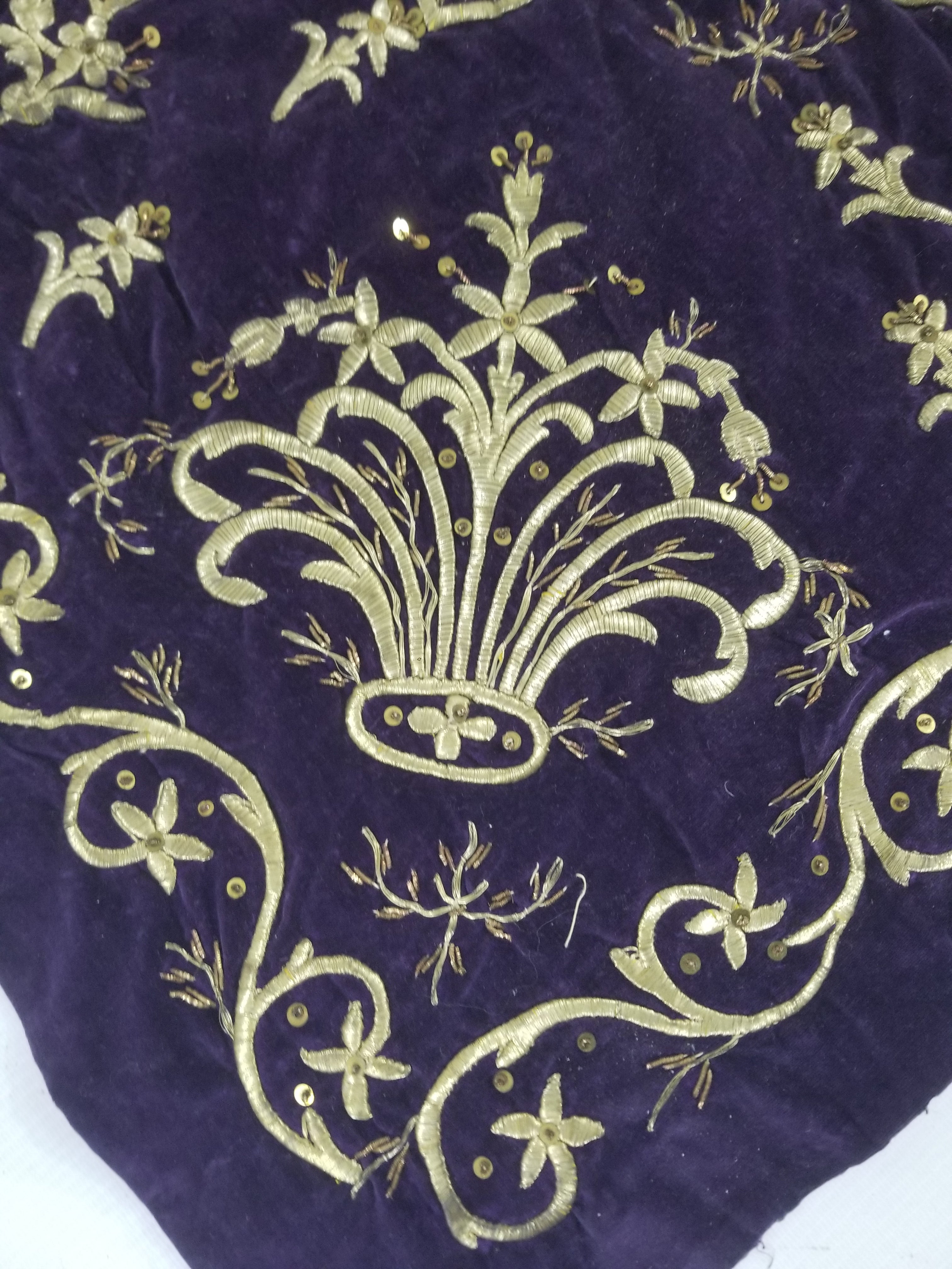 Antique 19th Century Ottoman Gold Embroidered Floral Velvet Wrapper 79x75cm