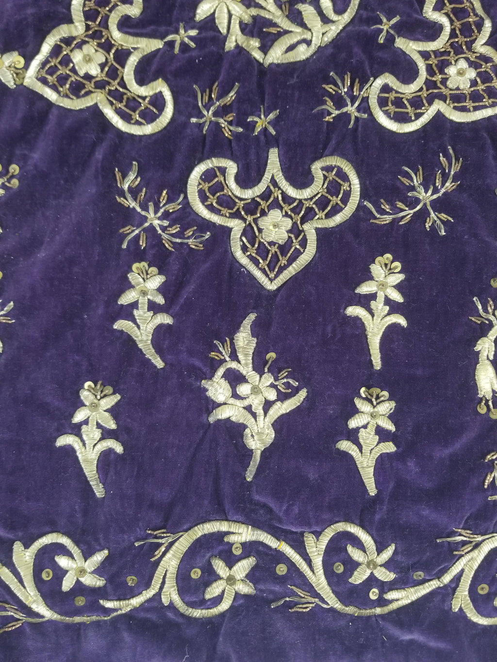 Antique 19th Century Ottoman Gold Embroidered Floral Velvet Wrapper 79x75cm