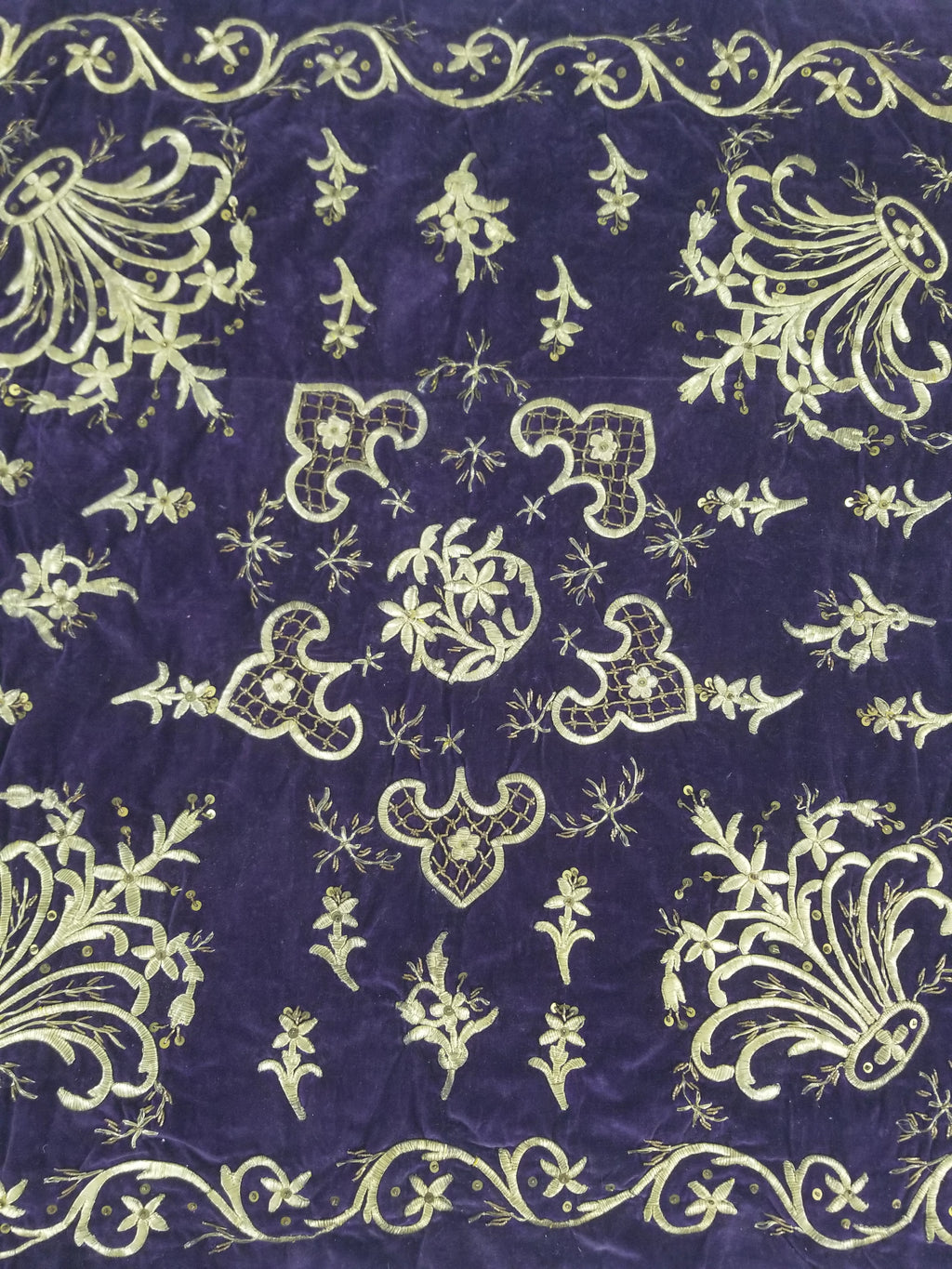 Antique 19th Century Ottoman Gold Embroidered Floral Velvet Wrapper 79x75cm