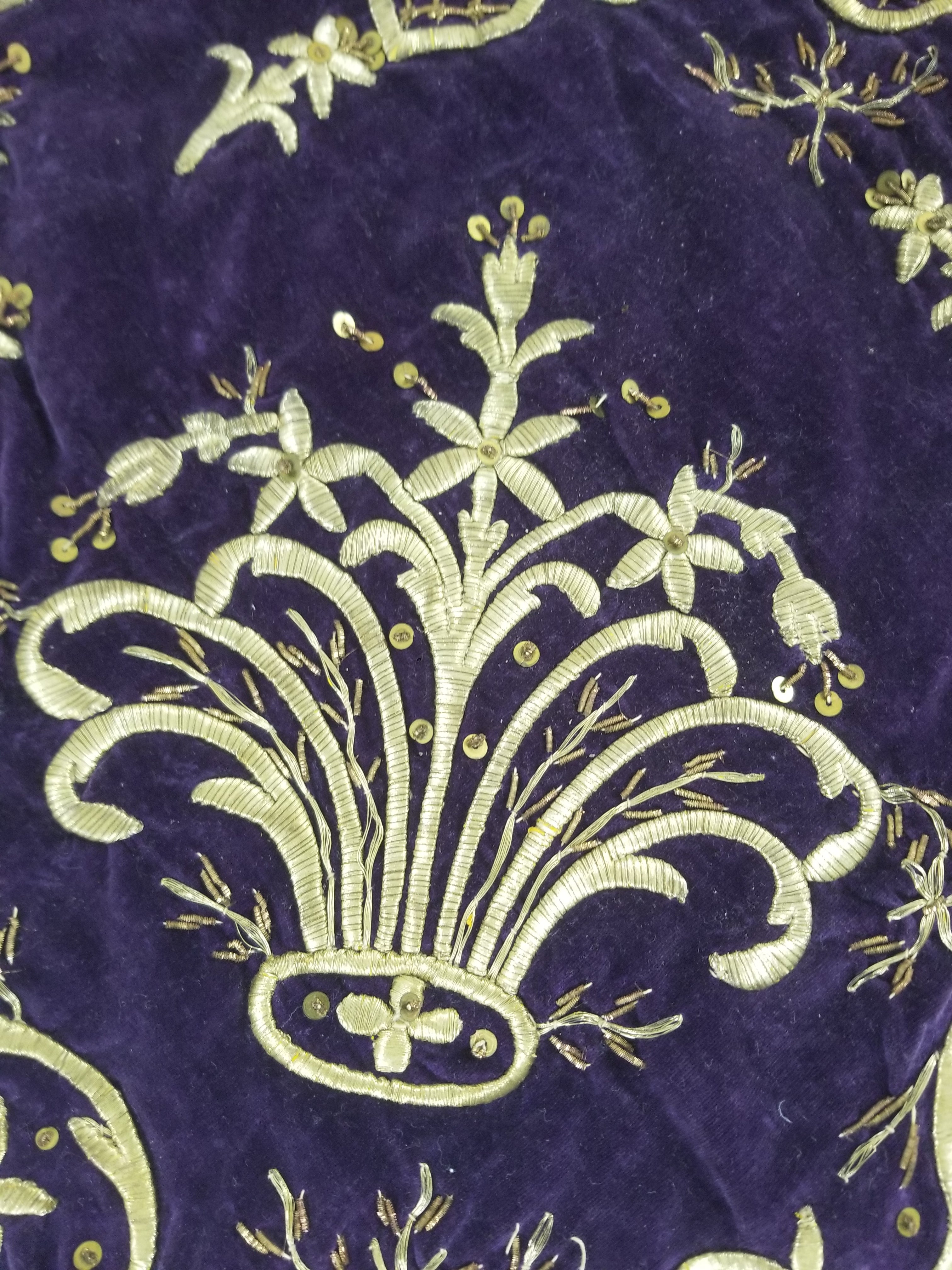 Antique 19th Century Ottoman Gold Embroidered Floral Velvet Wrapper 79x75cm
