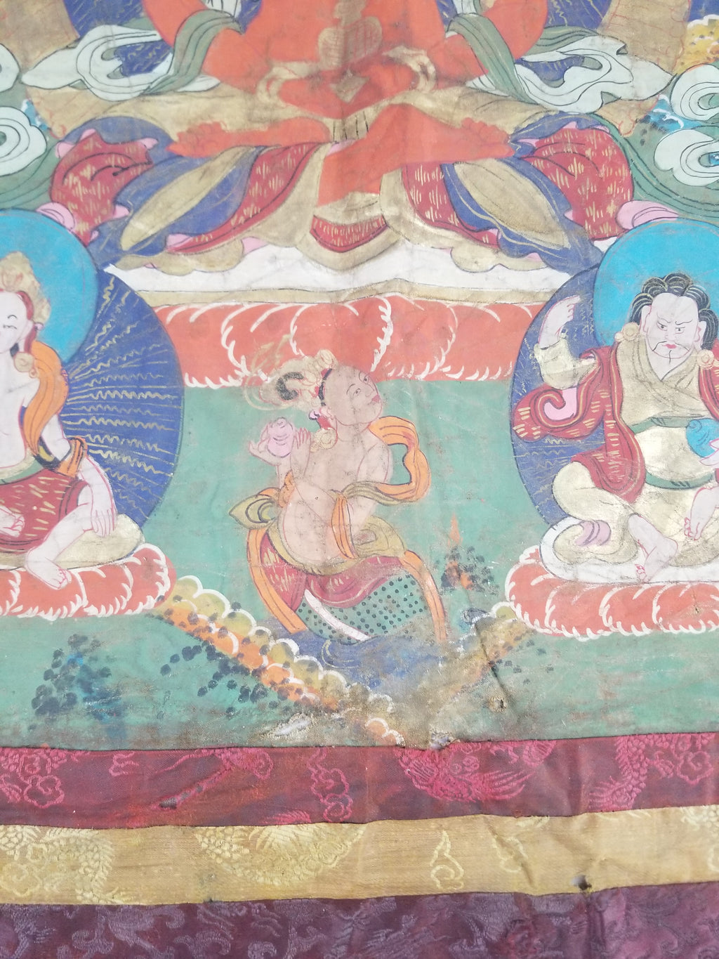 Antique Tibetan Hand Painted Amitayus Thangka Wall Hanging 113x69cm