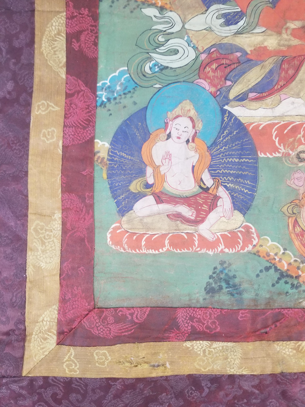 Antique Tibetan Hand Painted Amitayus Thangka Wall Hanging 113x69cm