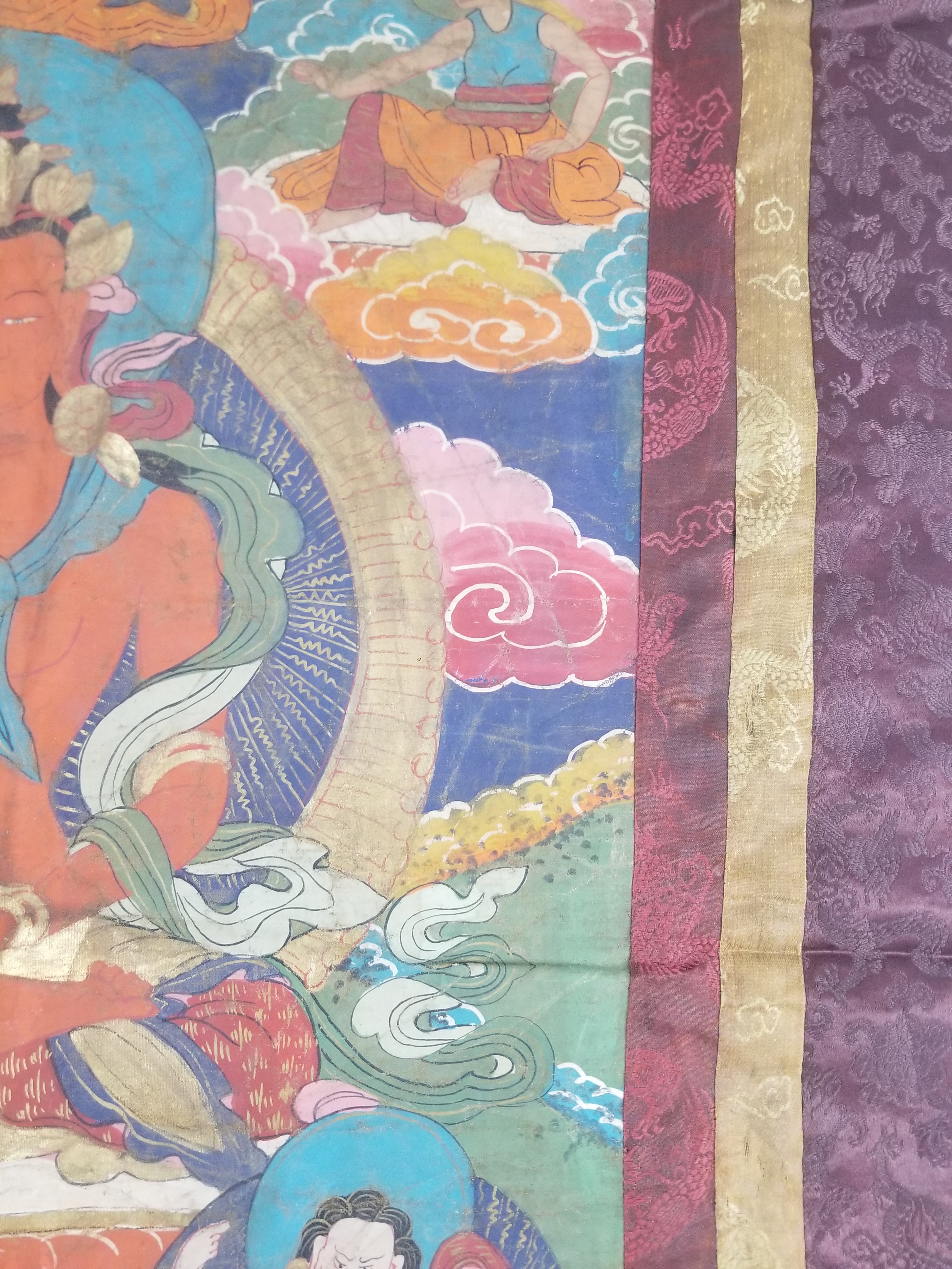 Antique Tibetan Hand Painted Amitayus Thangka Wall Hanging 113x69cm