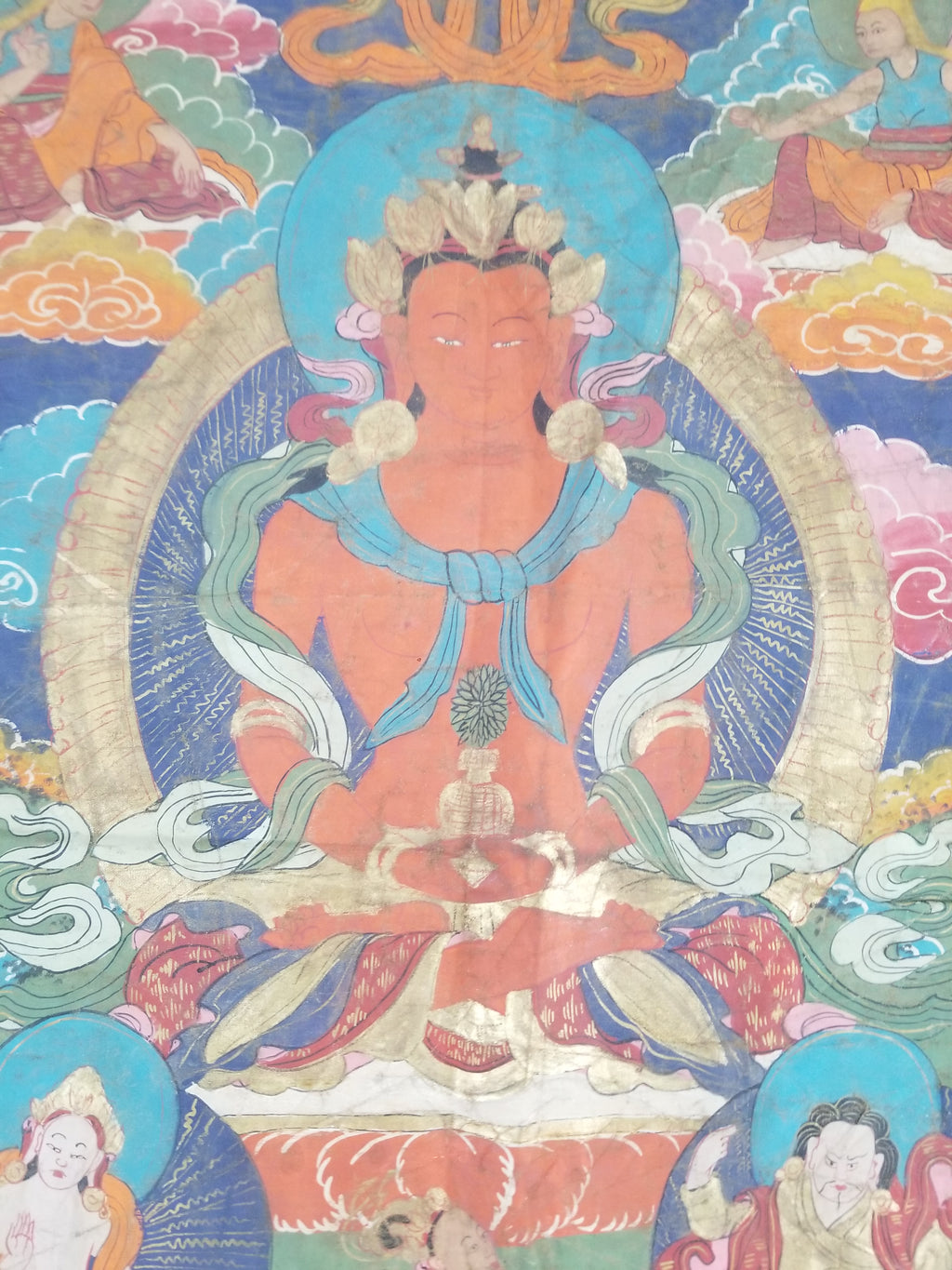 Antique Tibetan Hand Painted Amitayus Thangka Wall Hanging 113x69cm