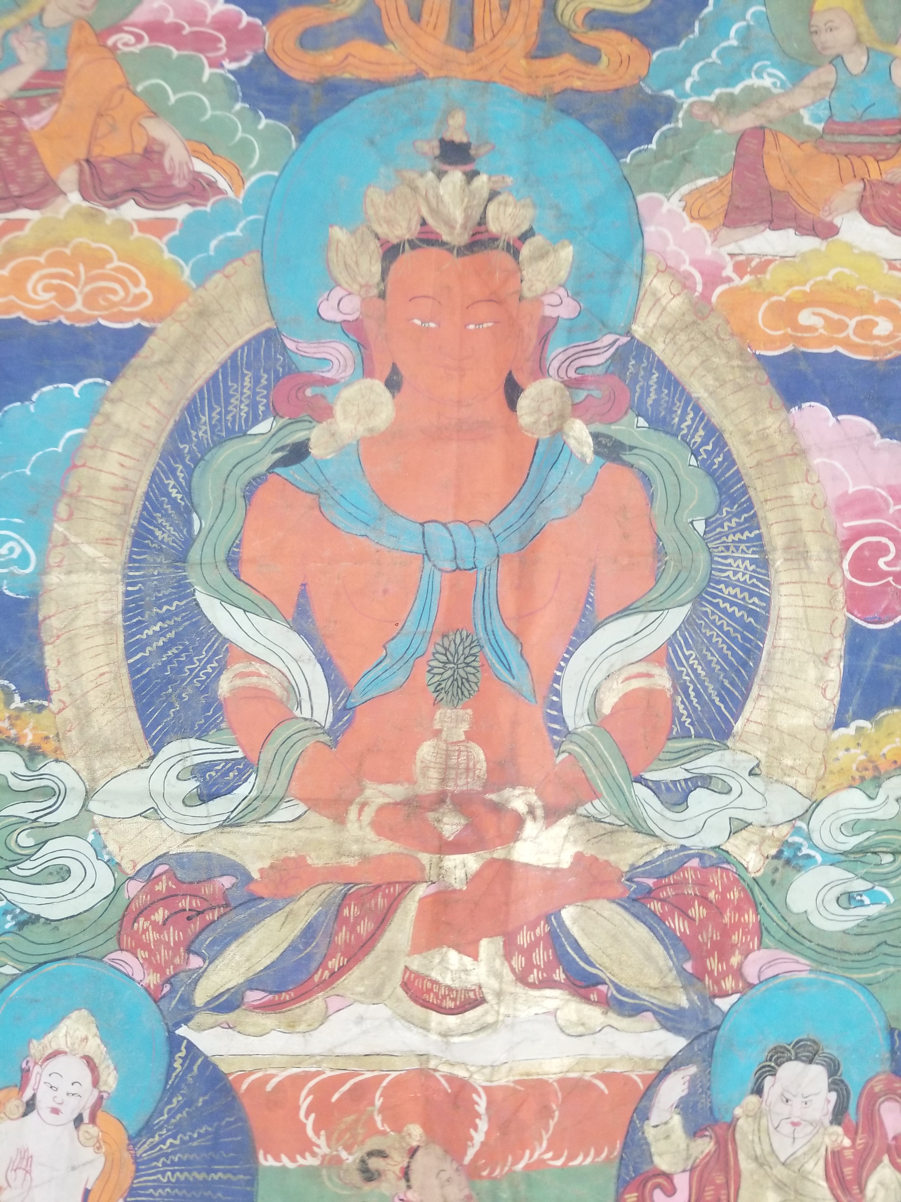 Antique Tibetan Hand Painted Amitayus Thangka Wall Hanging 113x69cm