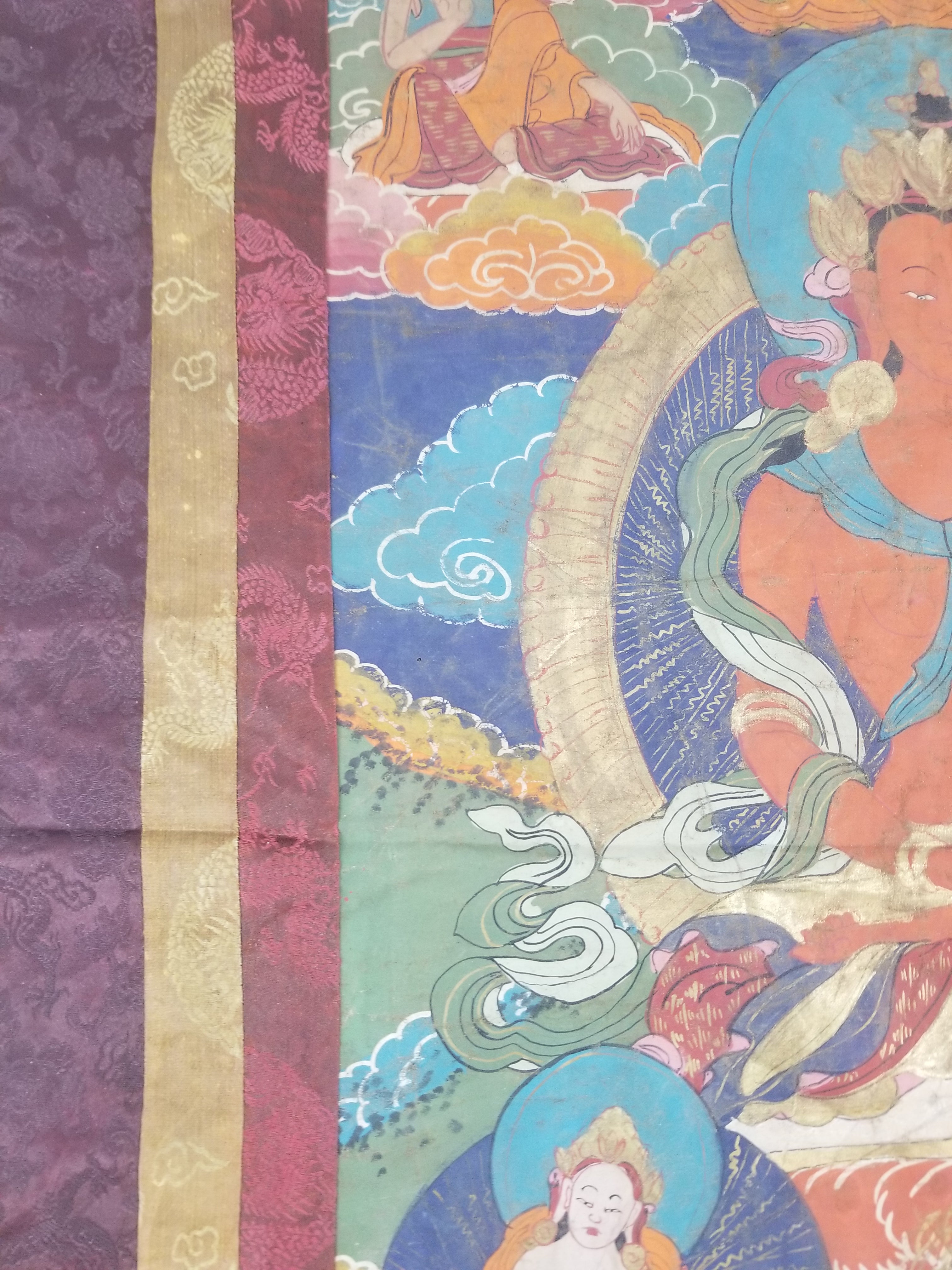 Antique Tibetan Hand Painted Amitayus Thangka Wall Hanging 113x69cm