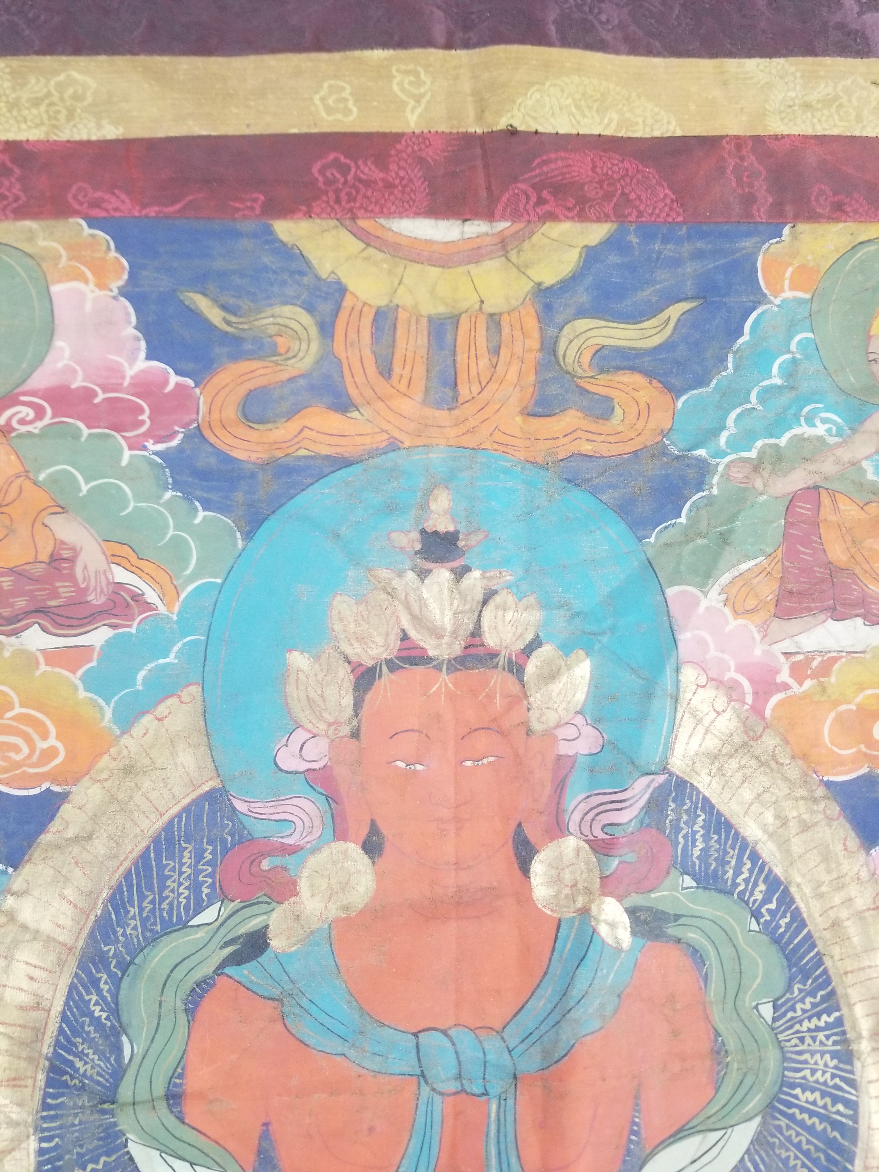 Antique Tibetan Hand Painted Amitayus Thangka Wall Hanging 113x69cm