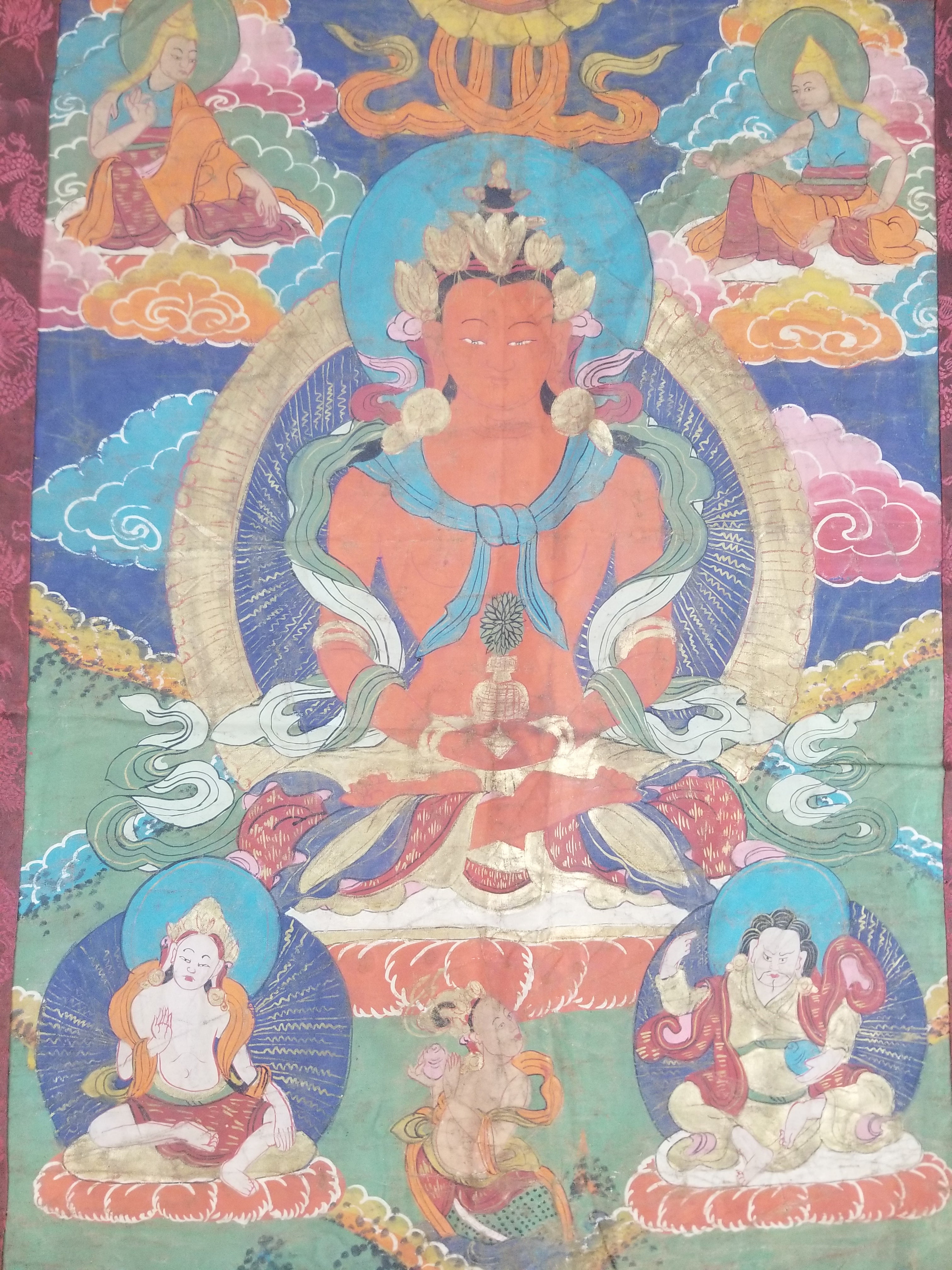 Antique Tibetan Hand Painted Amitayus Thangka Wall Hanging 113x69cm