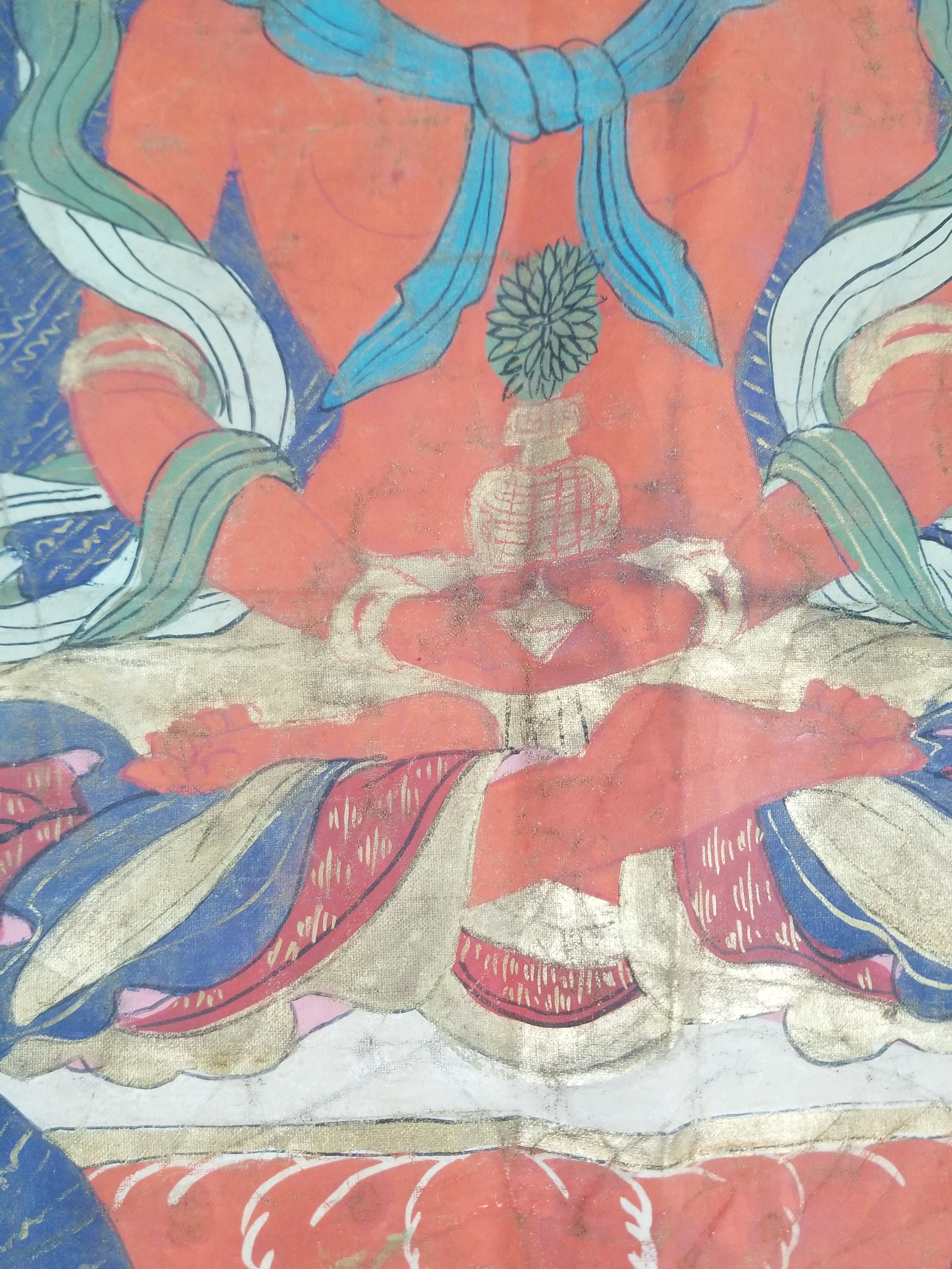 Antique Tibetan Hand Painted Amitayus Thangka Wall Hanging 113x69cm