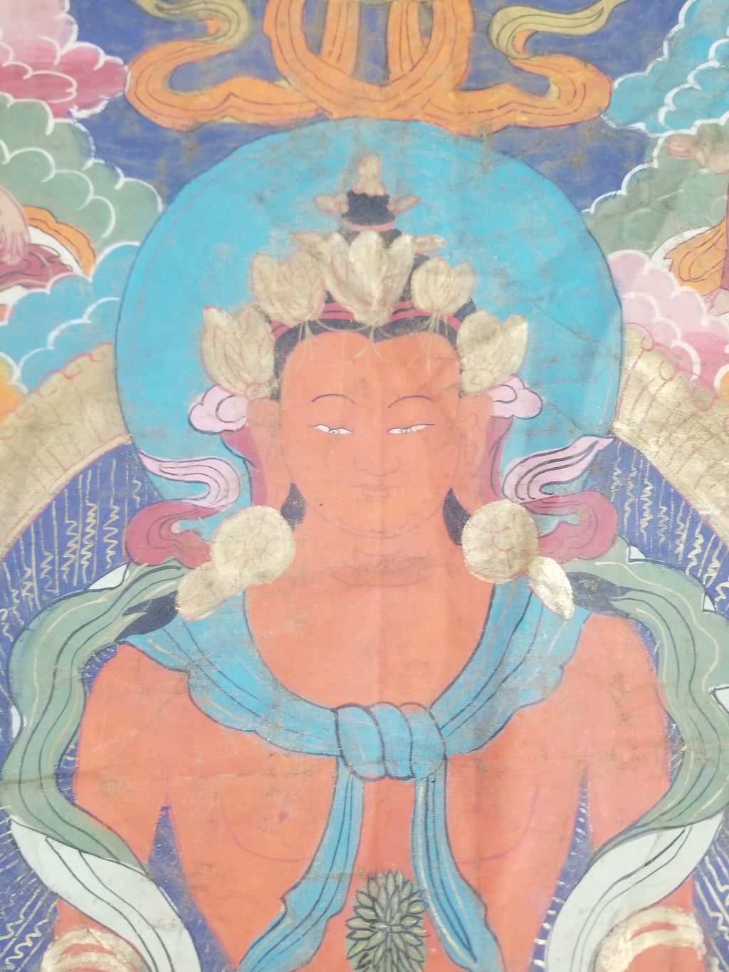 Antique Tibetan Hand Painted Amitayus Thangka Wall Hanging 113x69cm