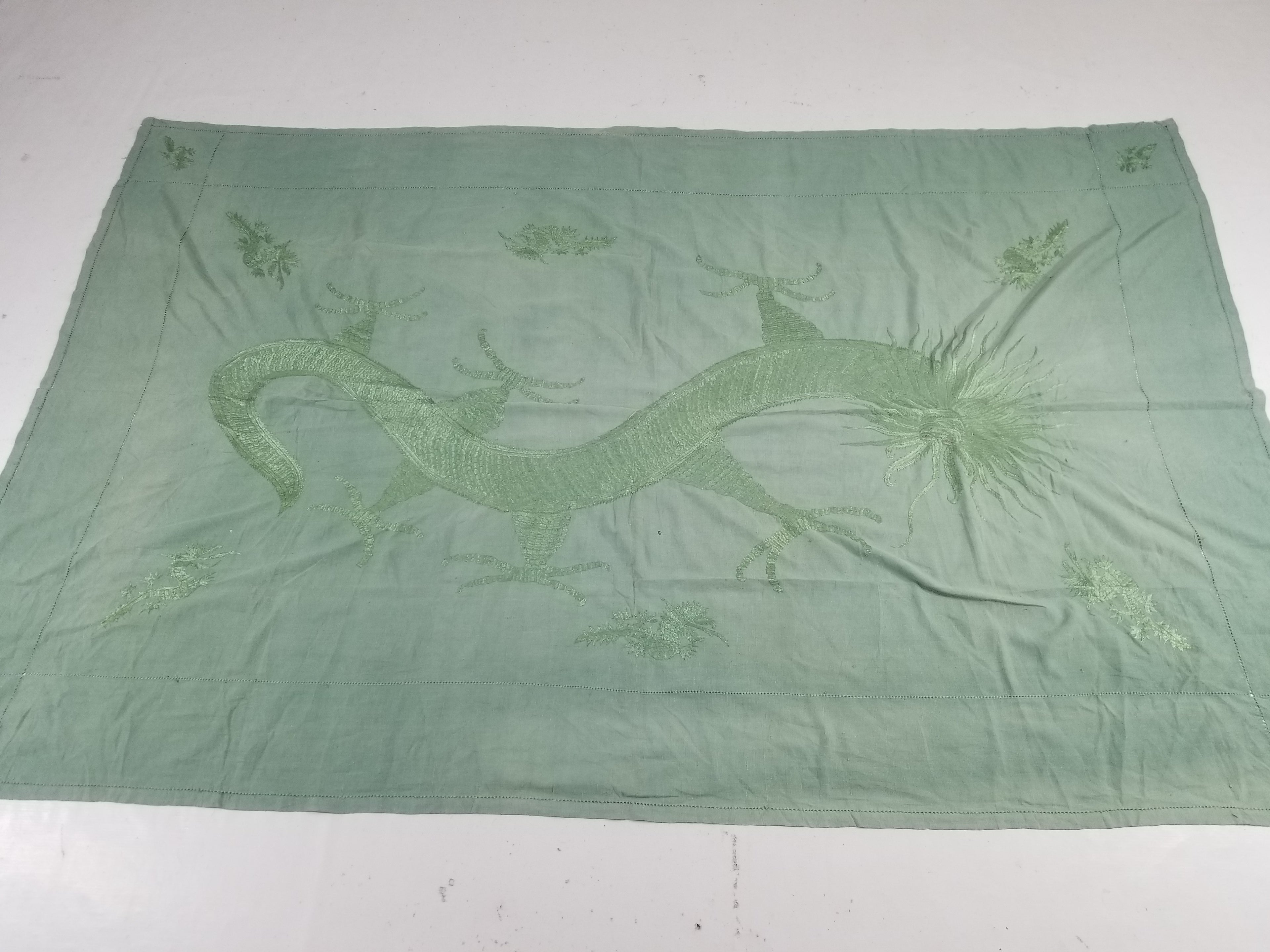 Vintage Chinese Silk Embroidered Mythological Dragon Motif Wall Hanging 213x135