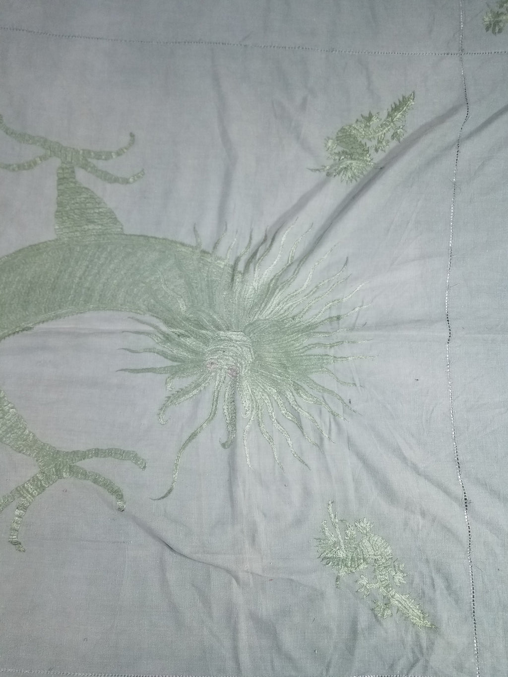 Vintage Chinese Silk Embroidered Mythological Dragon Motif Wall Hanging 213x135
