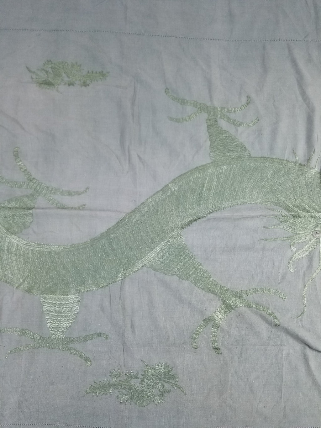 Vintage Chinese Silk Embroidered Mythological Dragon Motif Wall Hanging 213x135