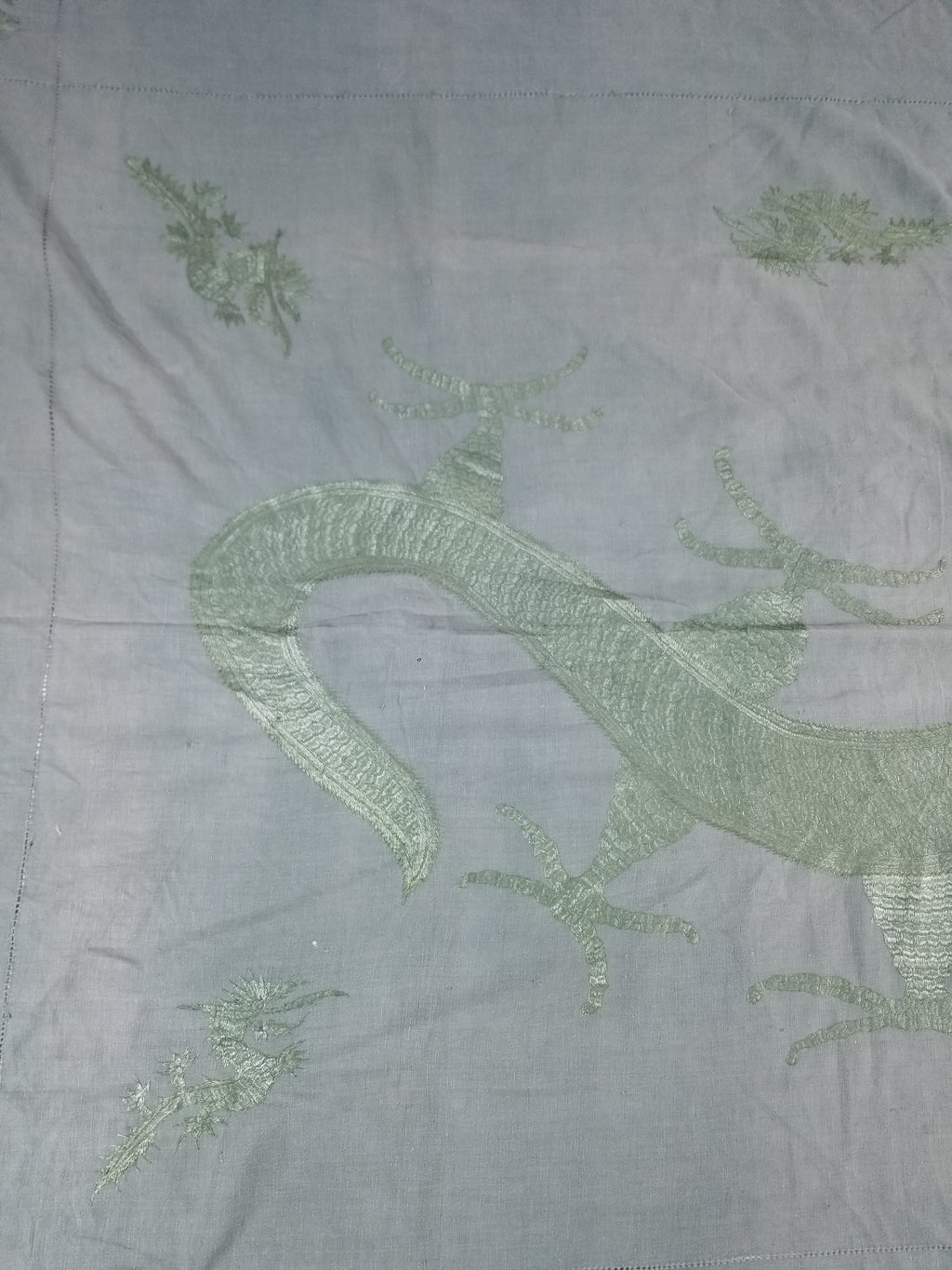 Vintage Chinese Silk Embroidered Mythological Dragon Motif Wall Hanging 213x135