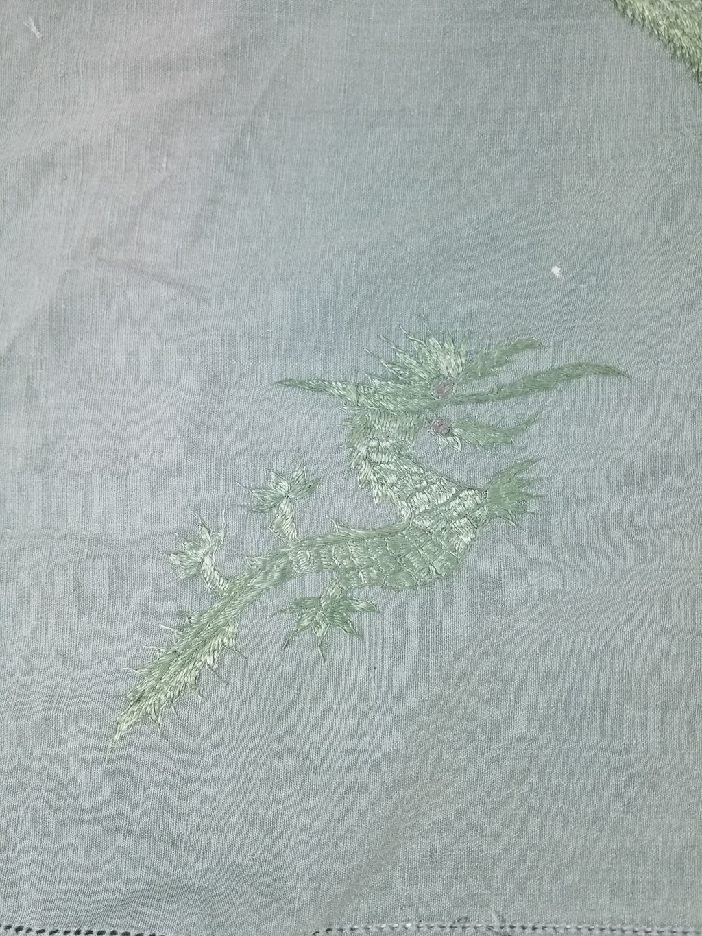 Vintage Chinese Silk Embroidered Mythological Dragon Motif Wall Hanging 213x135