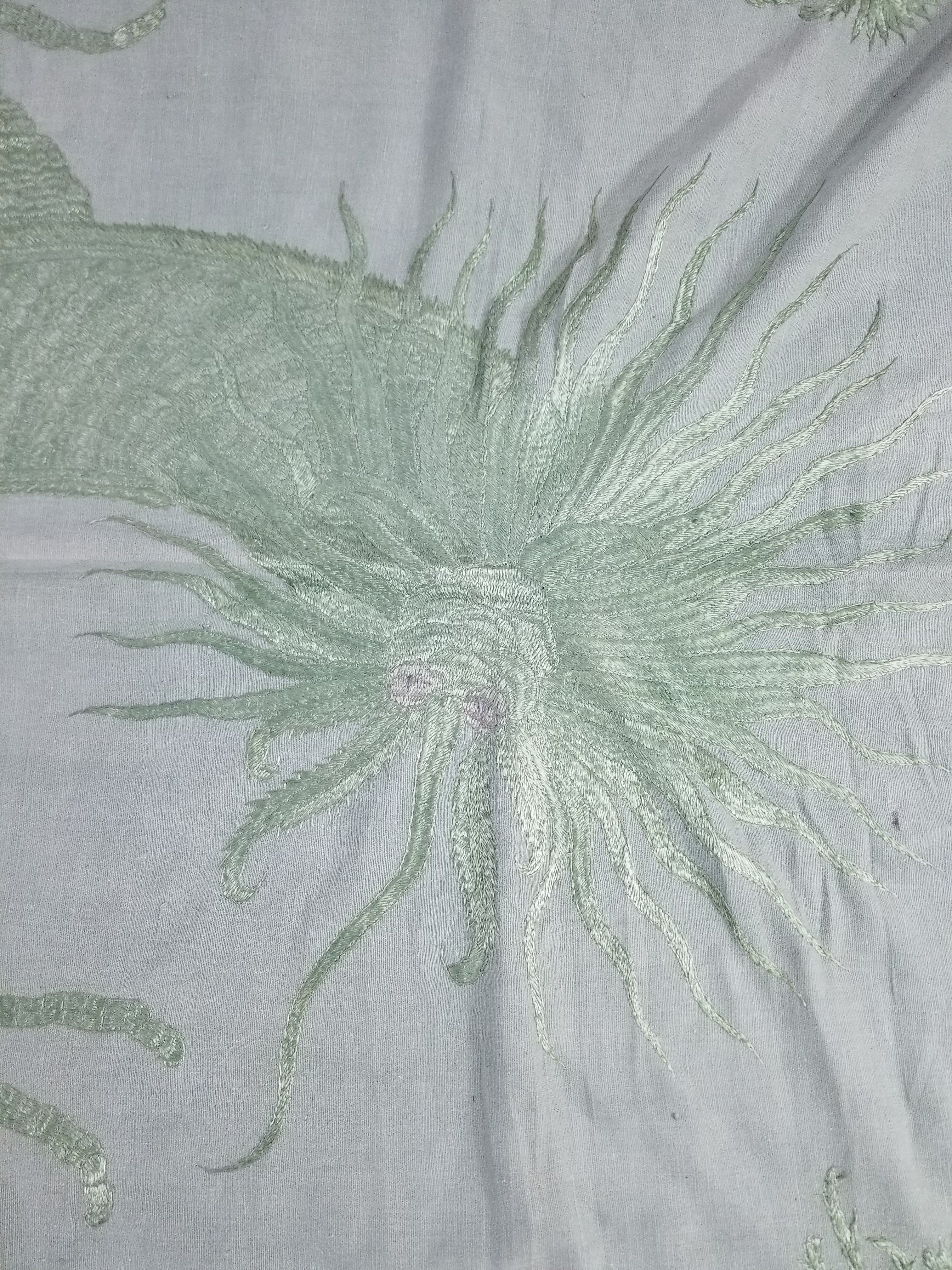 Vintage Chinese Silk Embroidered Mythological Dragon Motif Wall Hanging 213x135