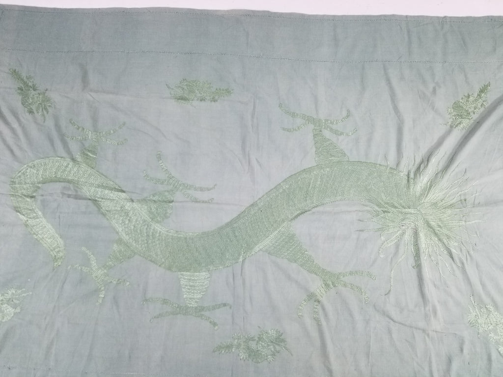 Vintage Chinese Silk Embroidered Mythological Dragon Motif Wall Hanging 213x135