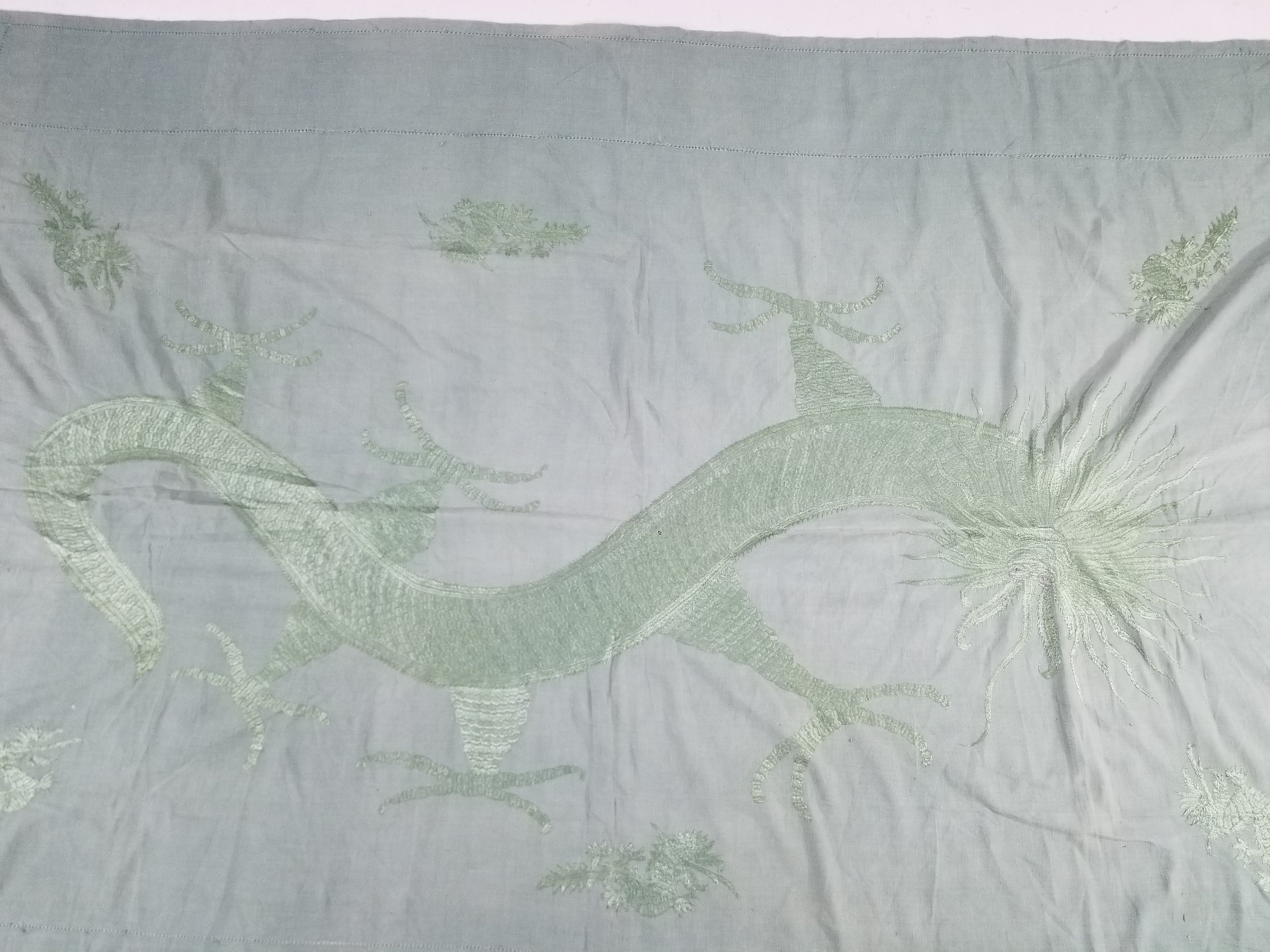 Vintage Chinese Silk Embroidered Mythological Dragon Motif Wall Hanging 213x135
