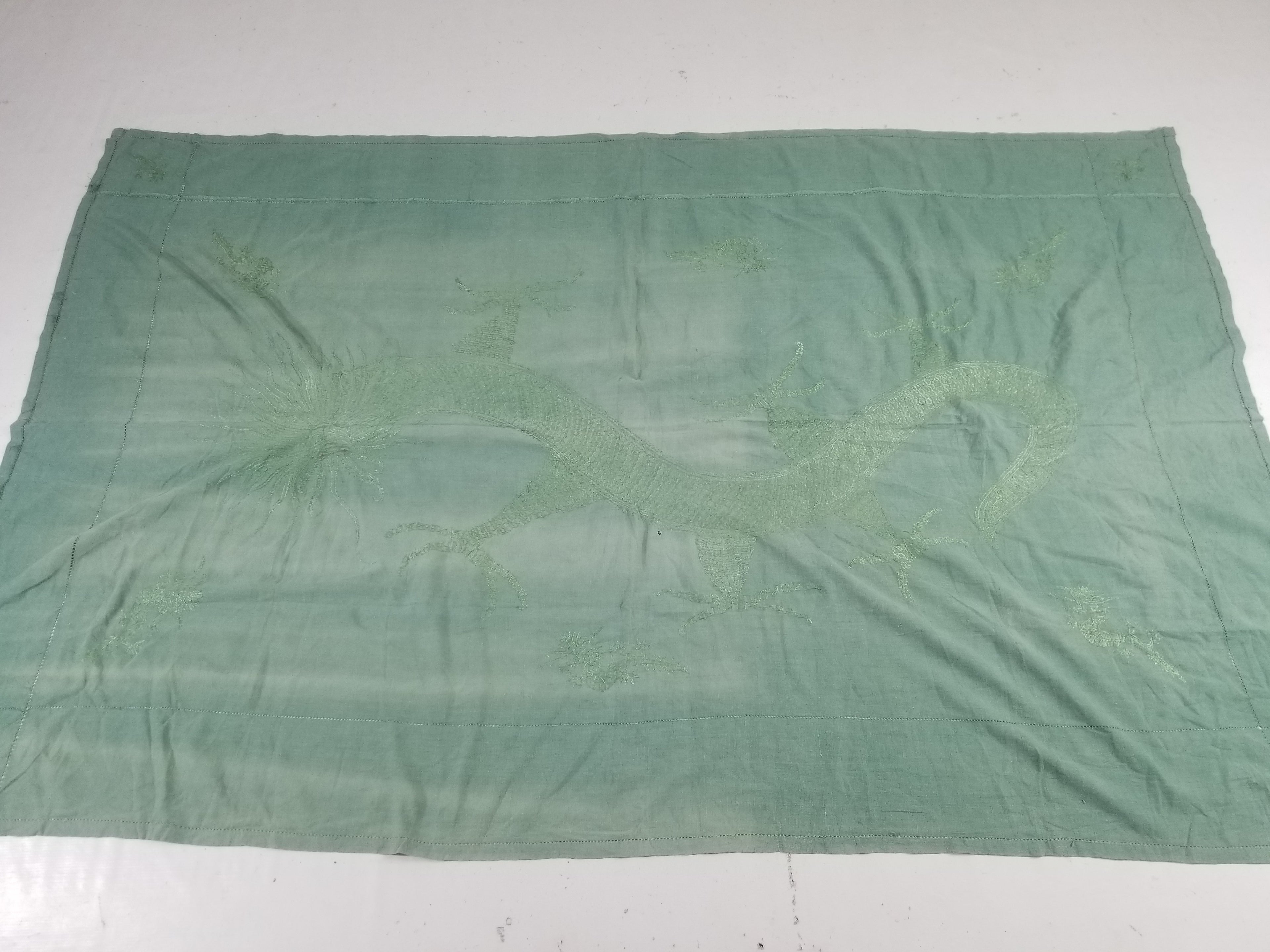 Vintage Chinese Silk Embroidered Mythological Dragon Motif Wall Hanging 213x135