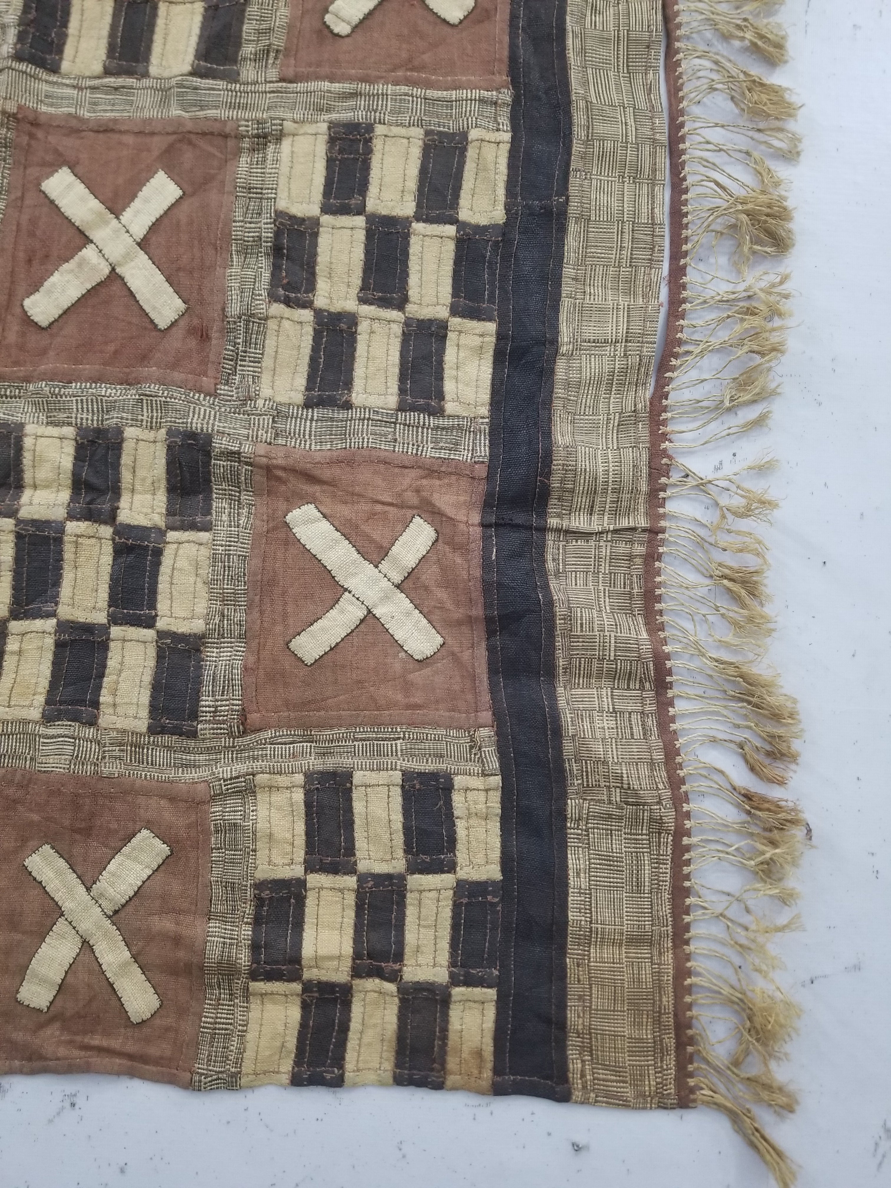 Vintage African Kuba Cloth Raffia Appliqué Tribal Textile Runner 333x72cm