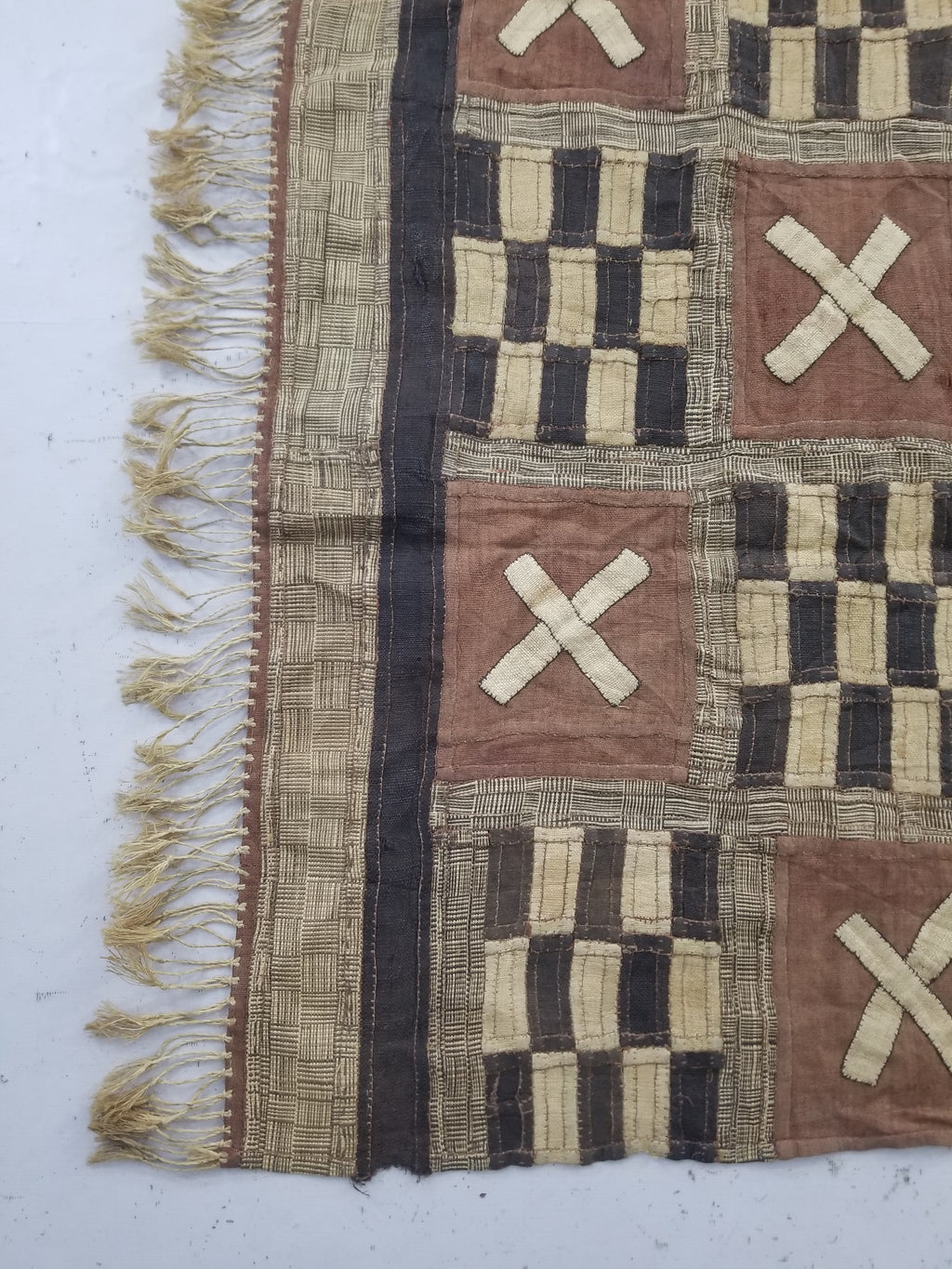 Vintage African Kuba Cloth Raffia Appliqué Tribal Textile Runner 333x72cm