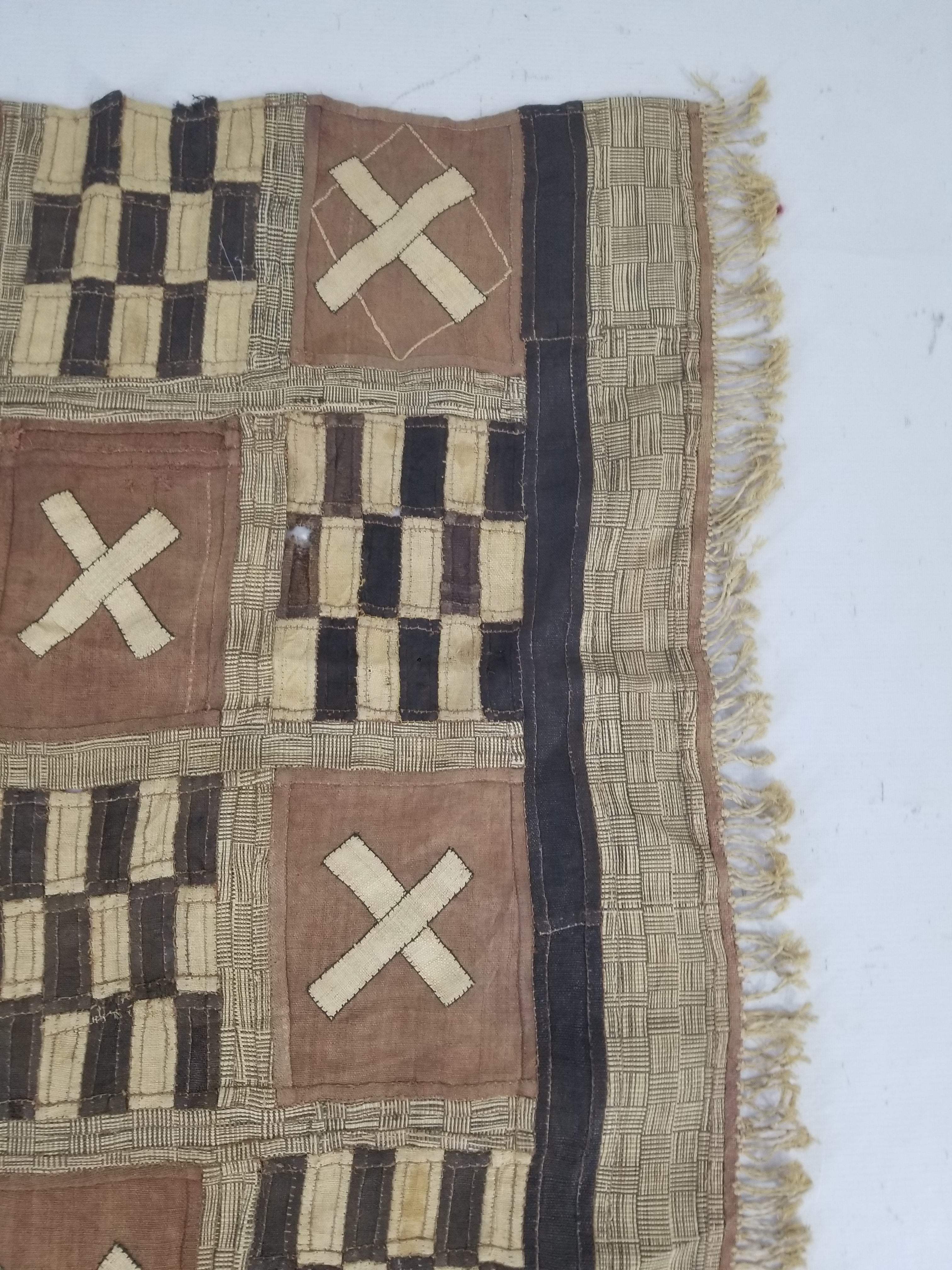 Vintage African Kuba Cloth Raffia Appliqué Tribal Textile Runner 333x72cm
