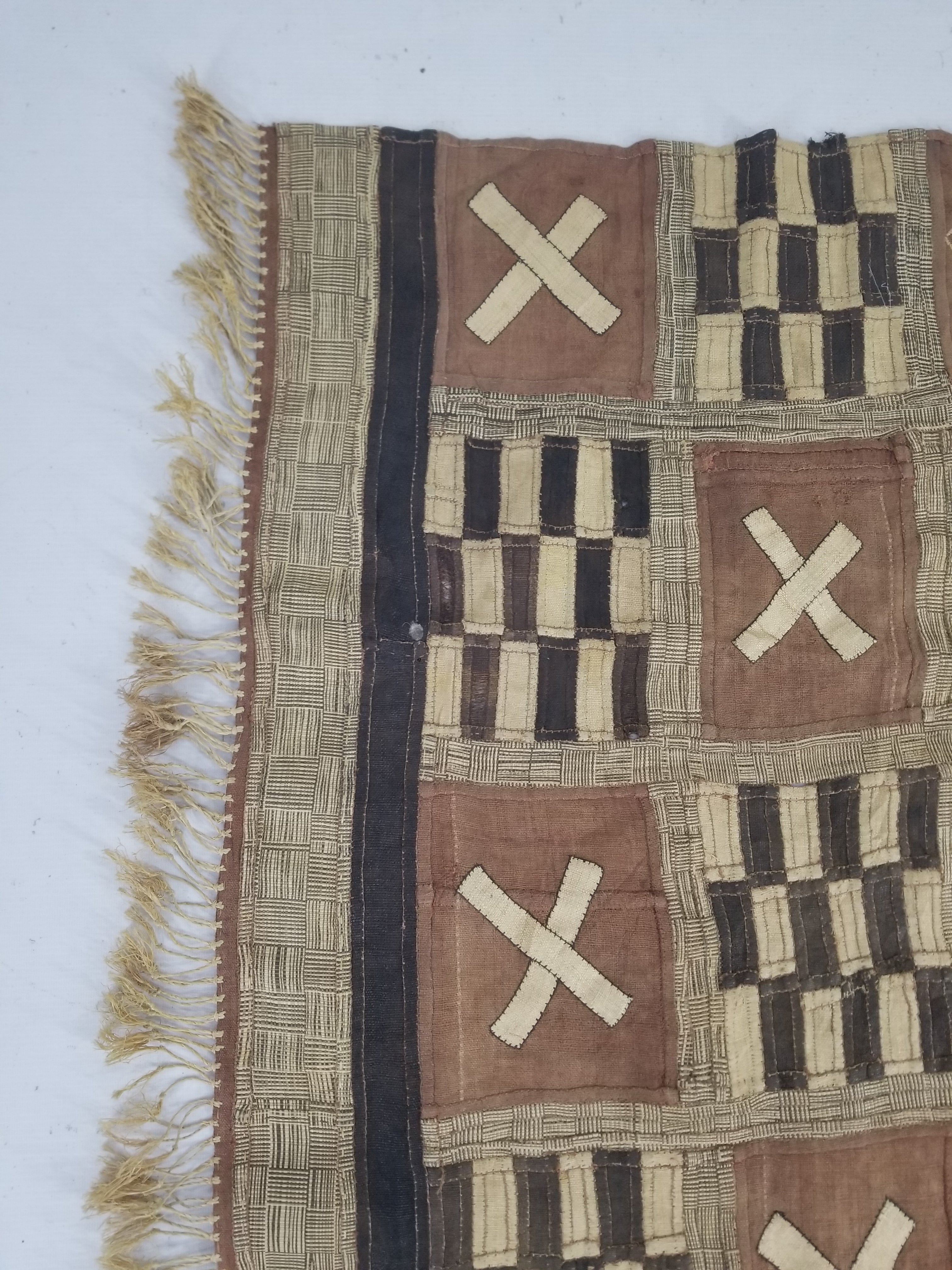 Vintage African Kuba Cloth Raffia Appliqué Tribal Textile Runner 333x72cm
