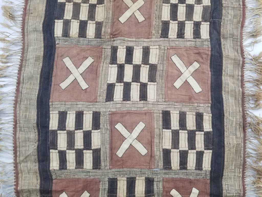 Vintage African Kuba Cloth Raffia Appliqué Tribal Textile Runner 333x72cm