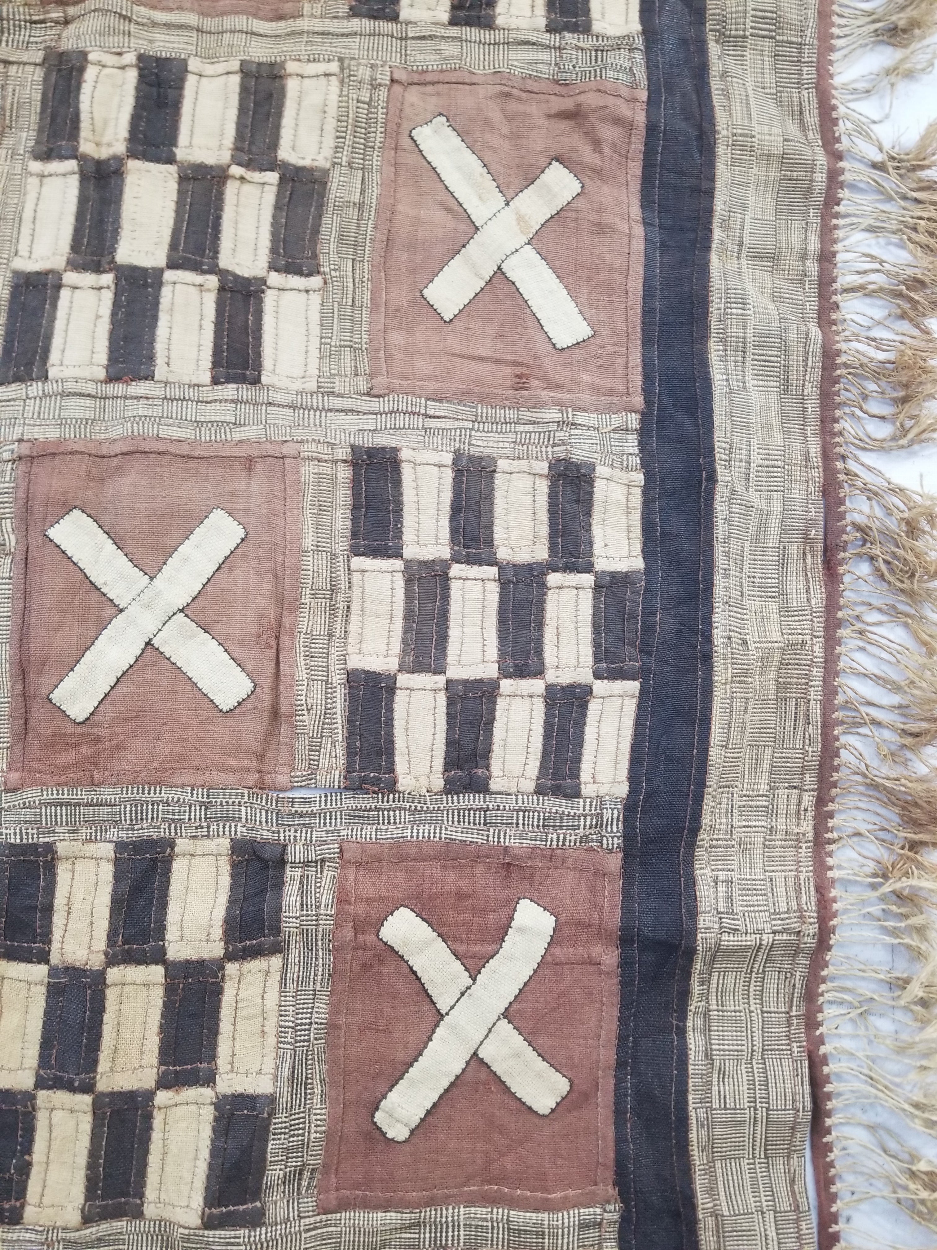 Vintage African Kuba Cloth Raffia Appliqué Tribal Textile Runner 333x72cm