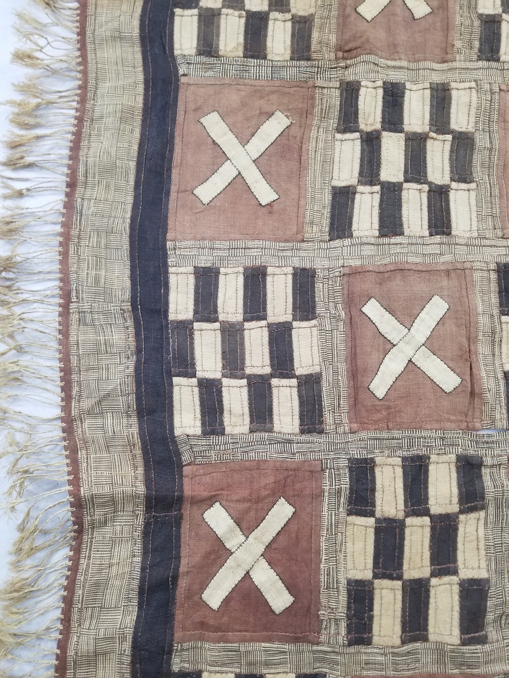Vintage African Kuba Cloth Raffia Appliqué Tribal Textile Runner 333x72cm