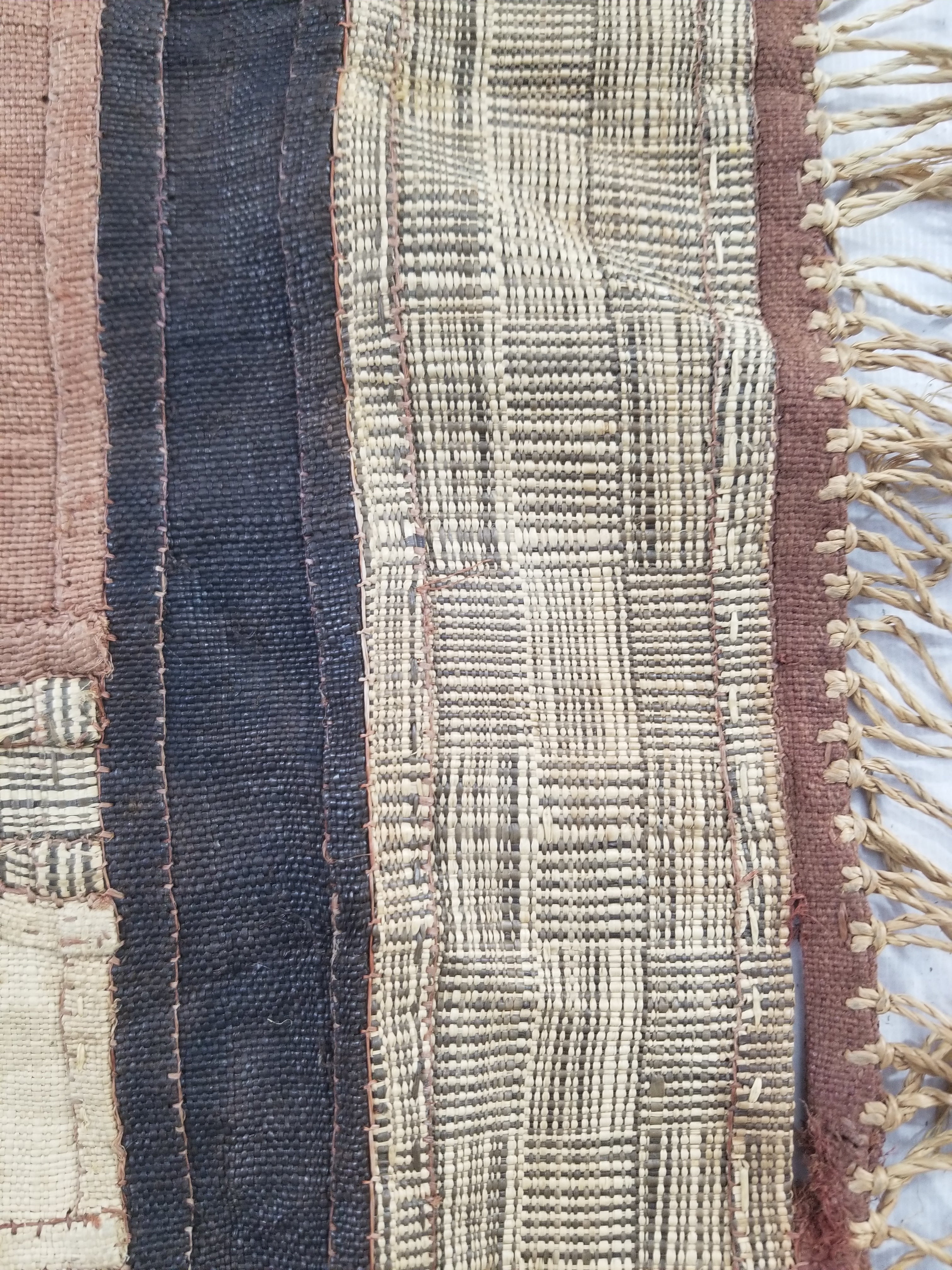 Vintage African Kuba Cloth Raffia Appliqué Tribal Textile Runner 333x72cm