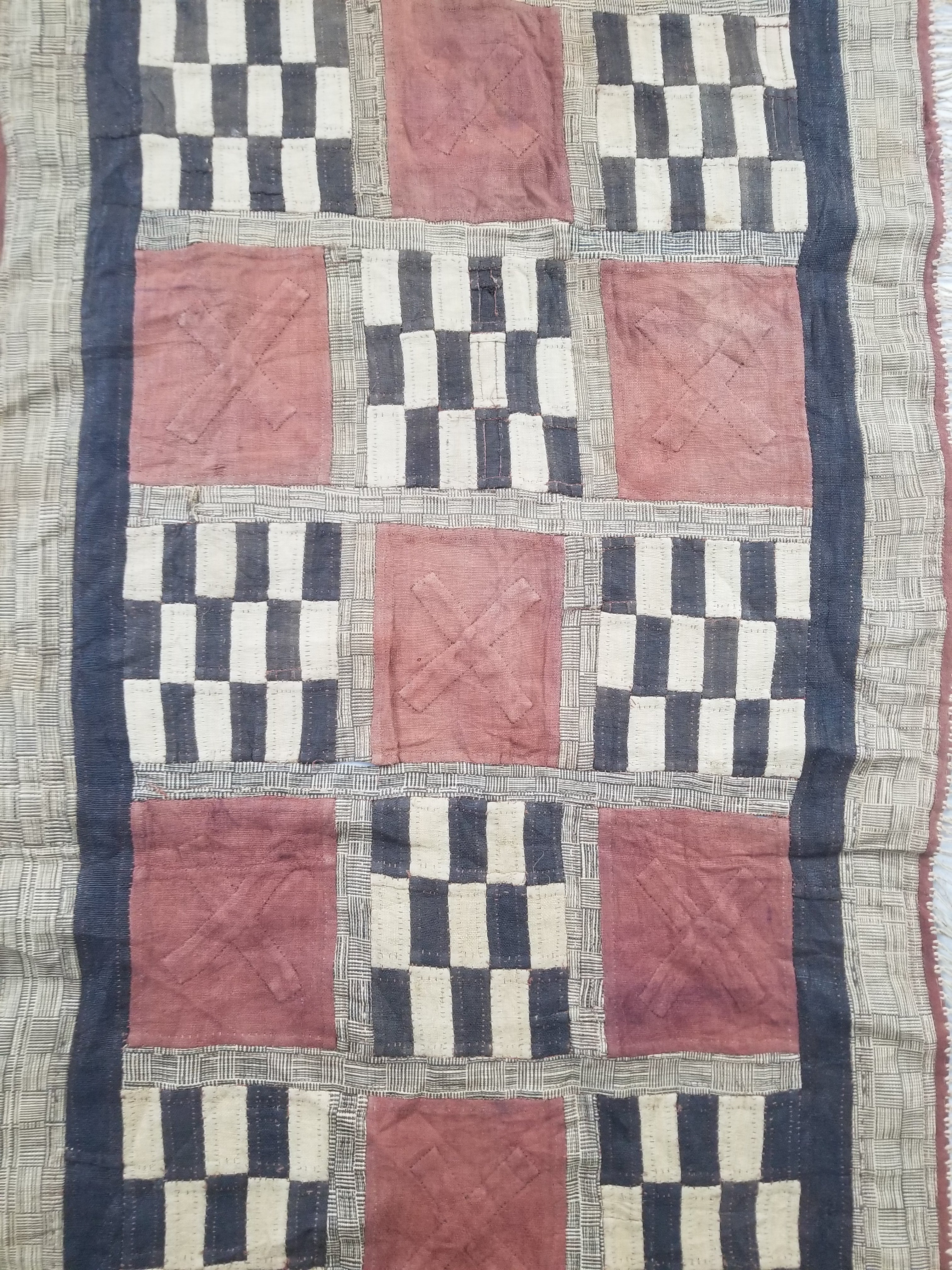 Vintage African Kuba Cloth Raffia Appliqué Tribal Textile Runner 333x72cm